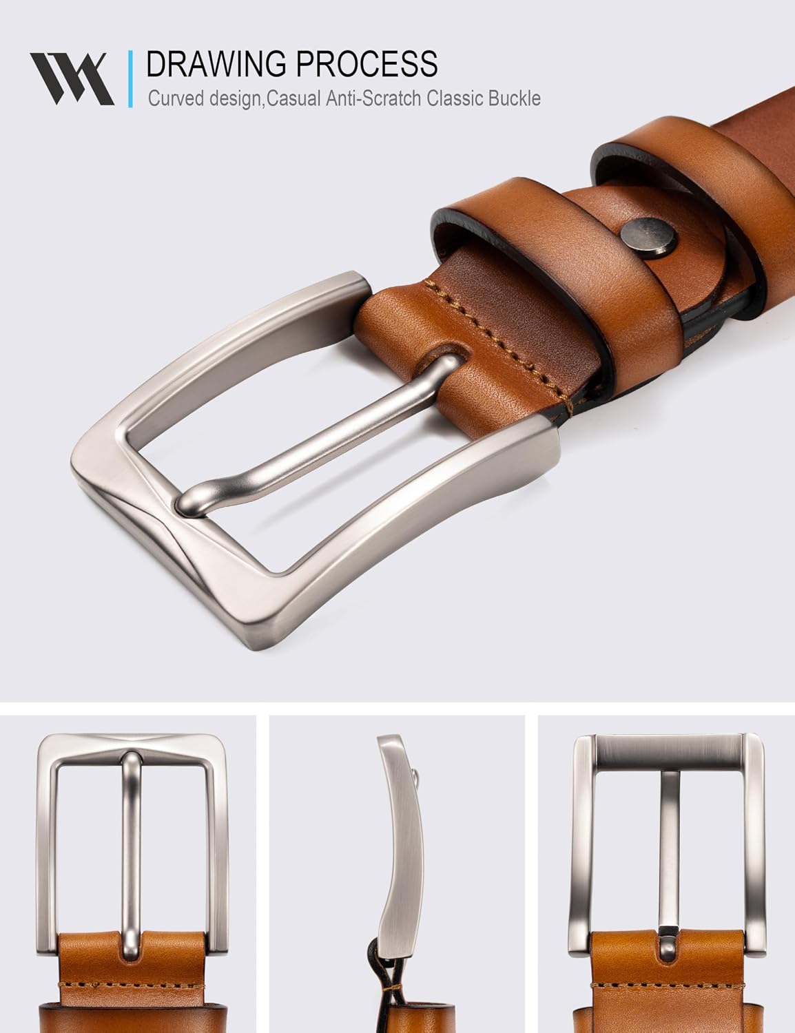 Detalle de WOLFANT 1.5" Full Grain Leather Belt for Men (Gift Box)