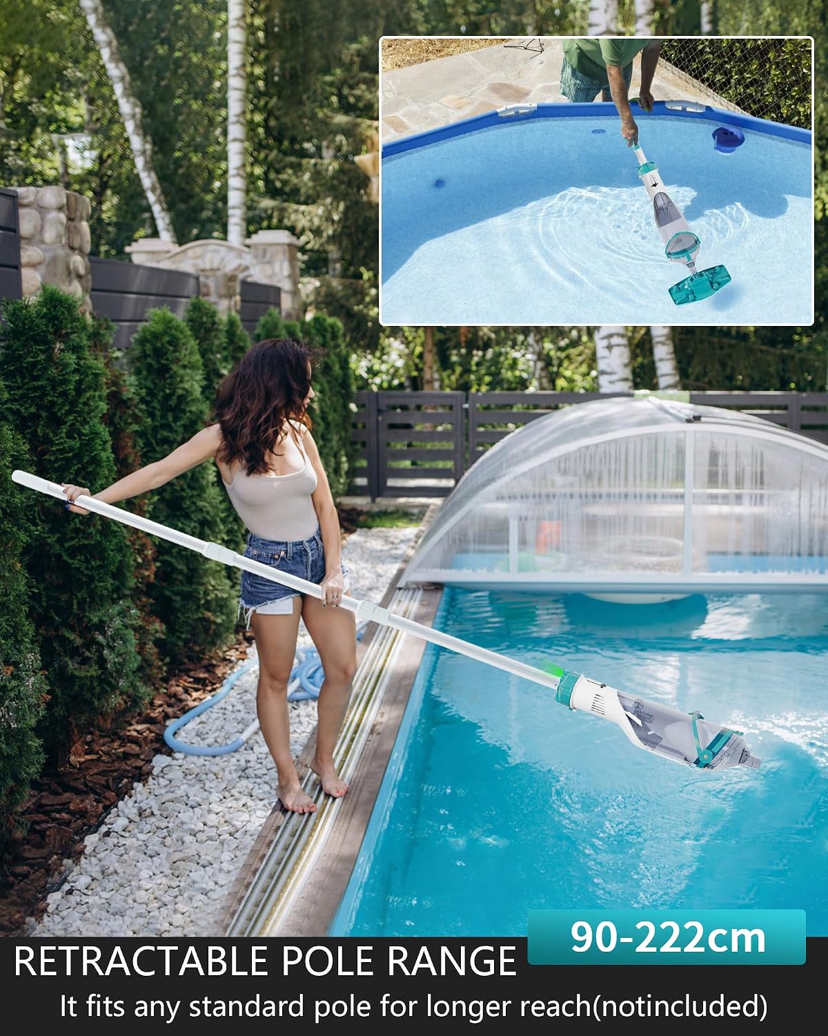 Thumbnail 4 de 2026NEW Pool Vacuum with Telescopic Pole: Cordless, All-Angle Cleaning with LED Display