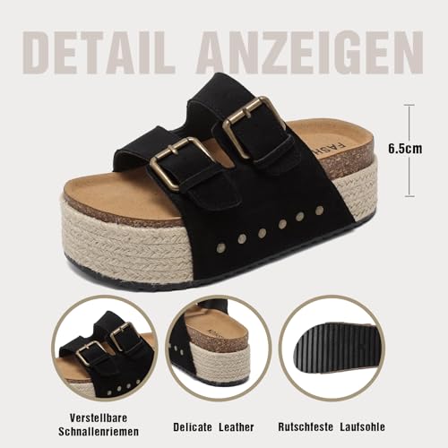 Detalle de ZAXUNAI Ciabatte Donna Sandali con Plateau con Soletta di Sughero – cinturini regolabili e suola antiscivolo