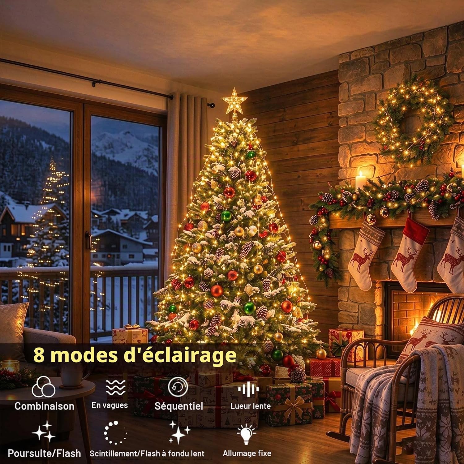 Detalle 1 de Joycome Koperdraad LED-lichtslinger 1 m, 100 leds, warm wit, 8 modi