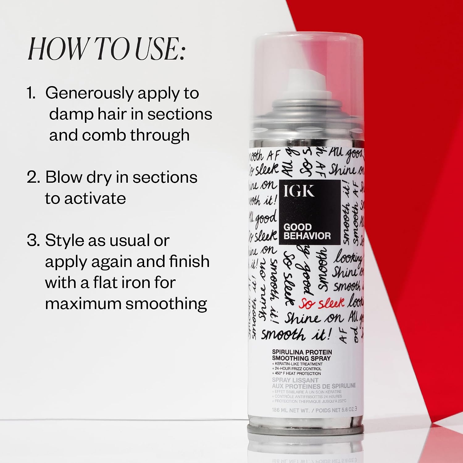 Detalle de IGK Good Behavior Spirulina Protein Smoothing Spray: Heat Protectant for Frizz Control