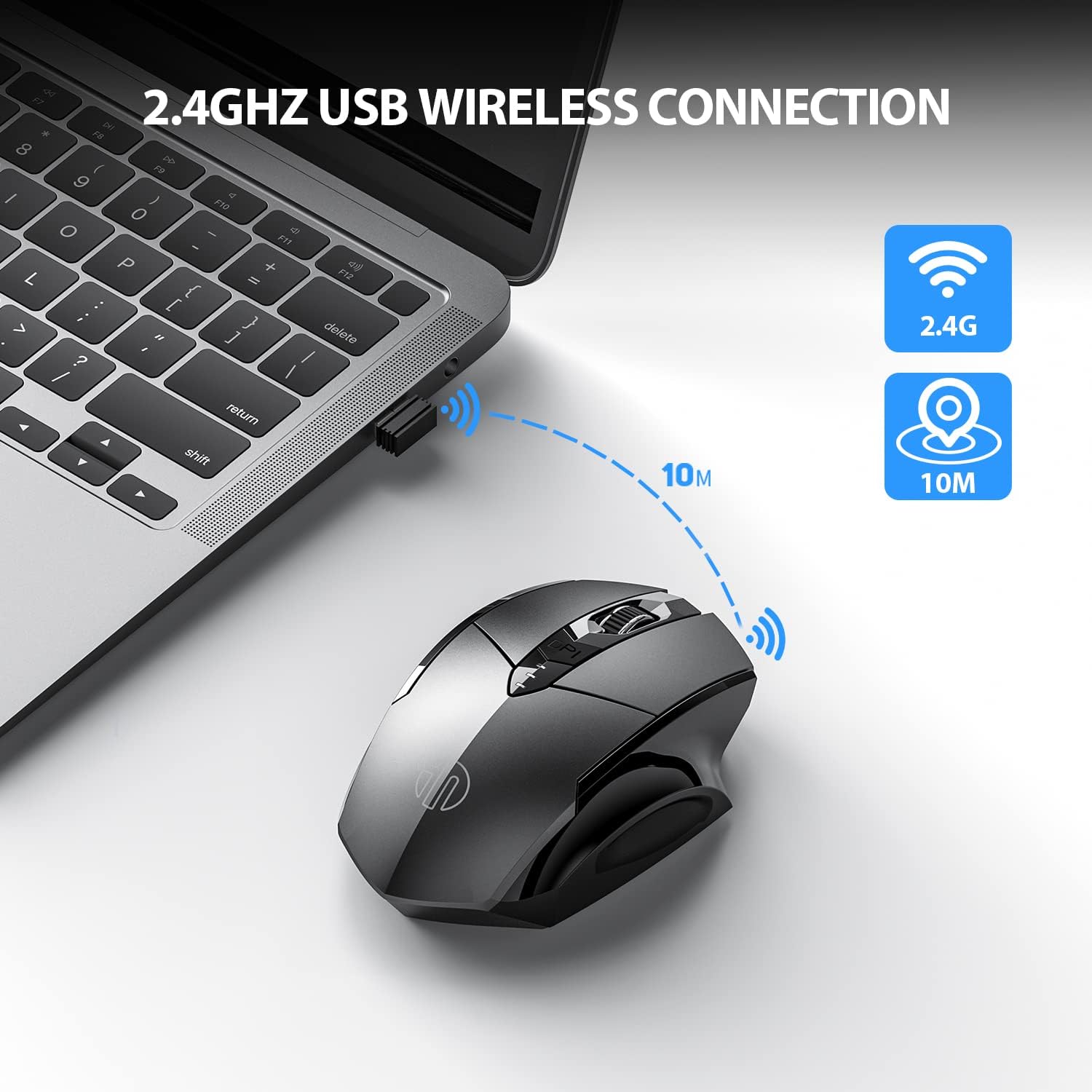 Detalle de INPHIC Wireless Mouse Rechargeable, Silent Click, 2400 DPI – M6P Grey