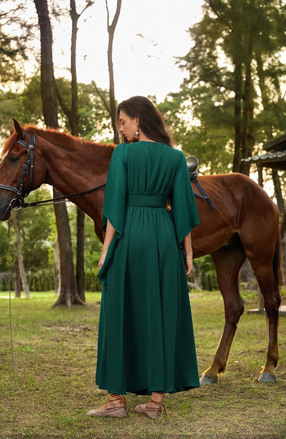 Thumbnail 4 de SCARLET DARKNESS Damen Renaissance-Kleid mit V-Ausschnitt, hoher Taille & Schlitz vorne