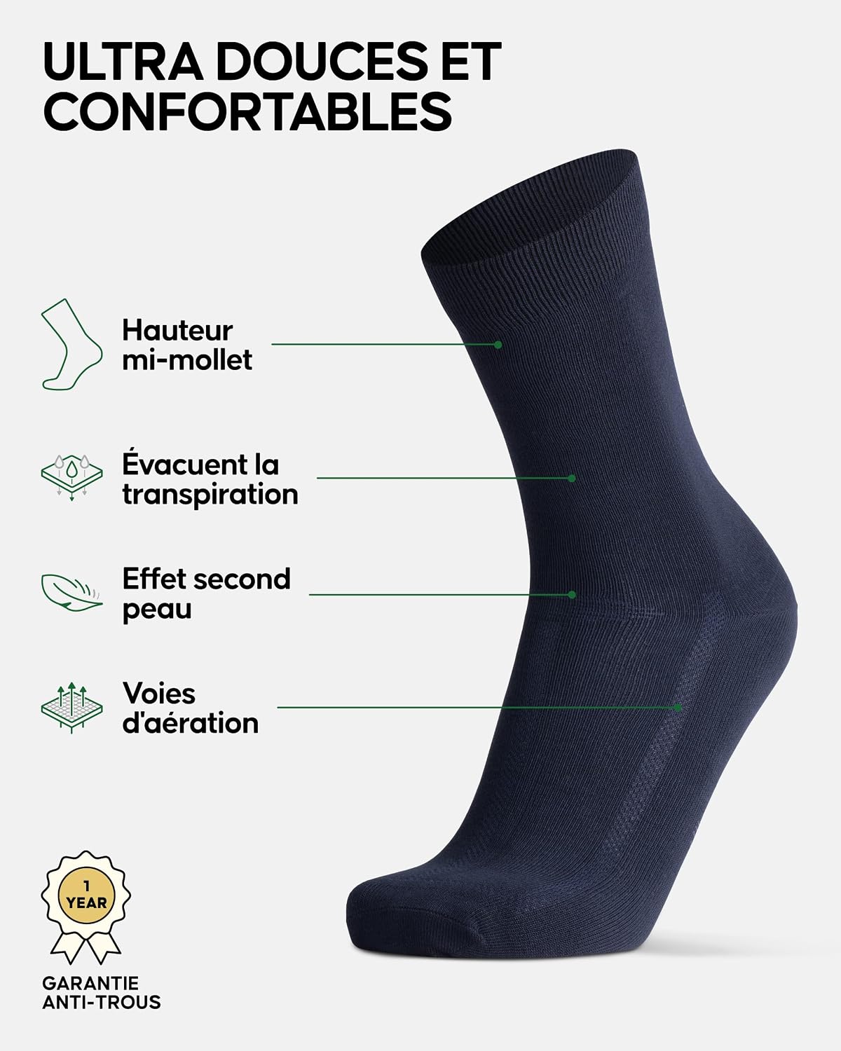 Thumbnail 1 de DANISH ENDURANCE Chaussettes en fibre de bambou Ultra Douces & Respirantes (3 paires)