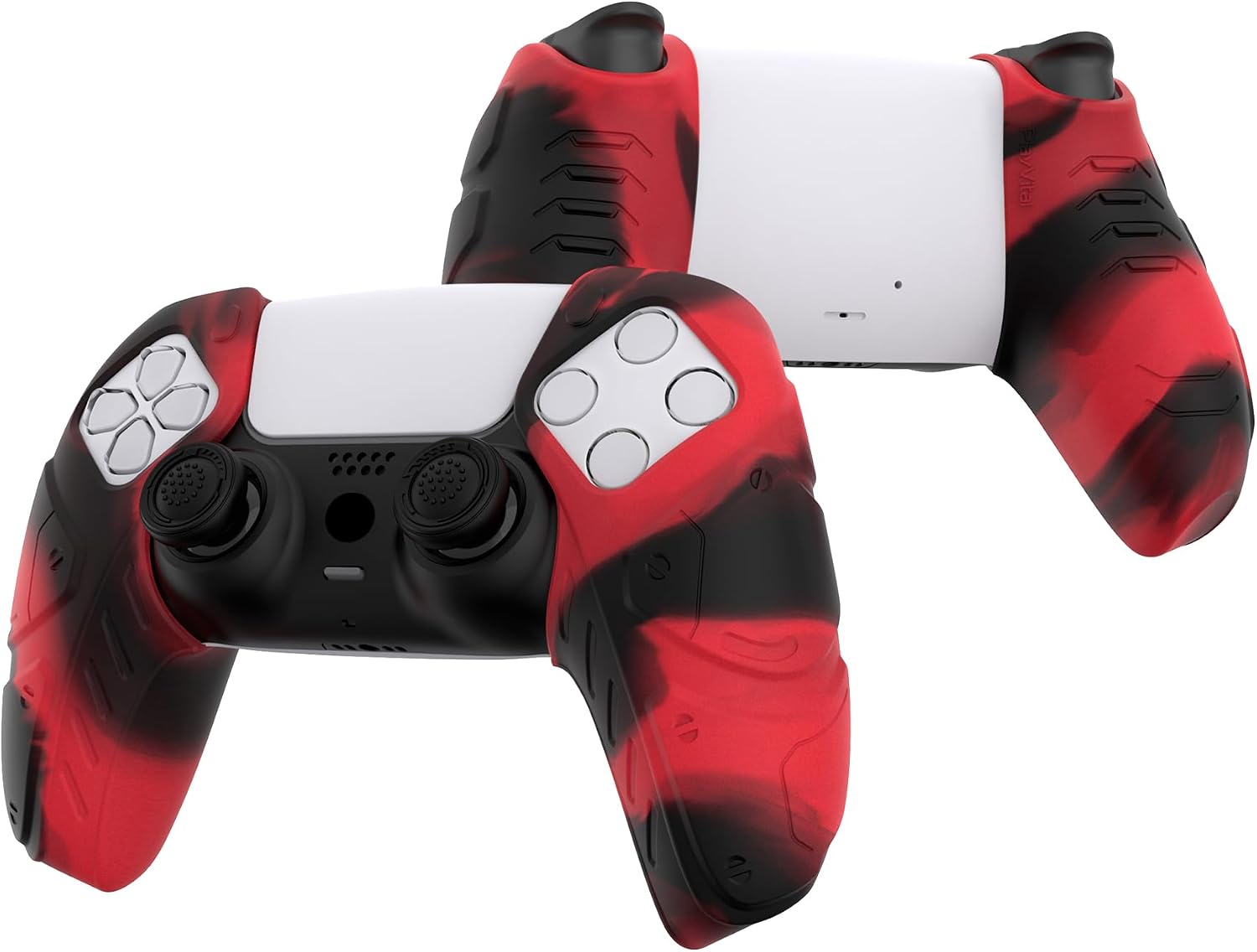 Detalle de PlayVital Mecha Edition Red Black Ergonomic Silicone Case for PS5 Controller