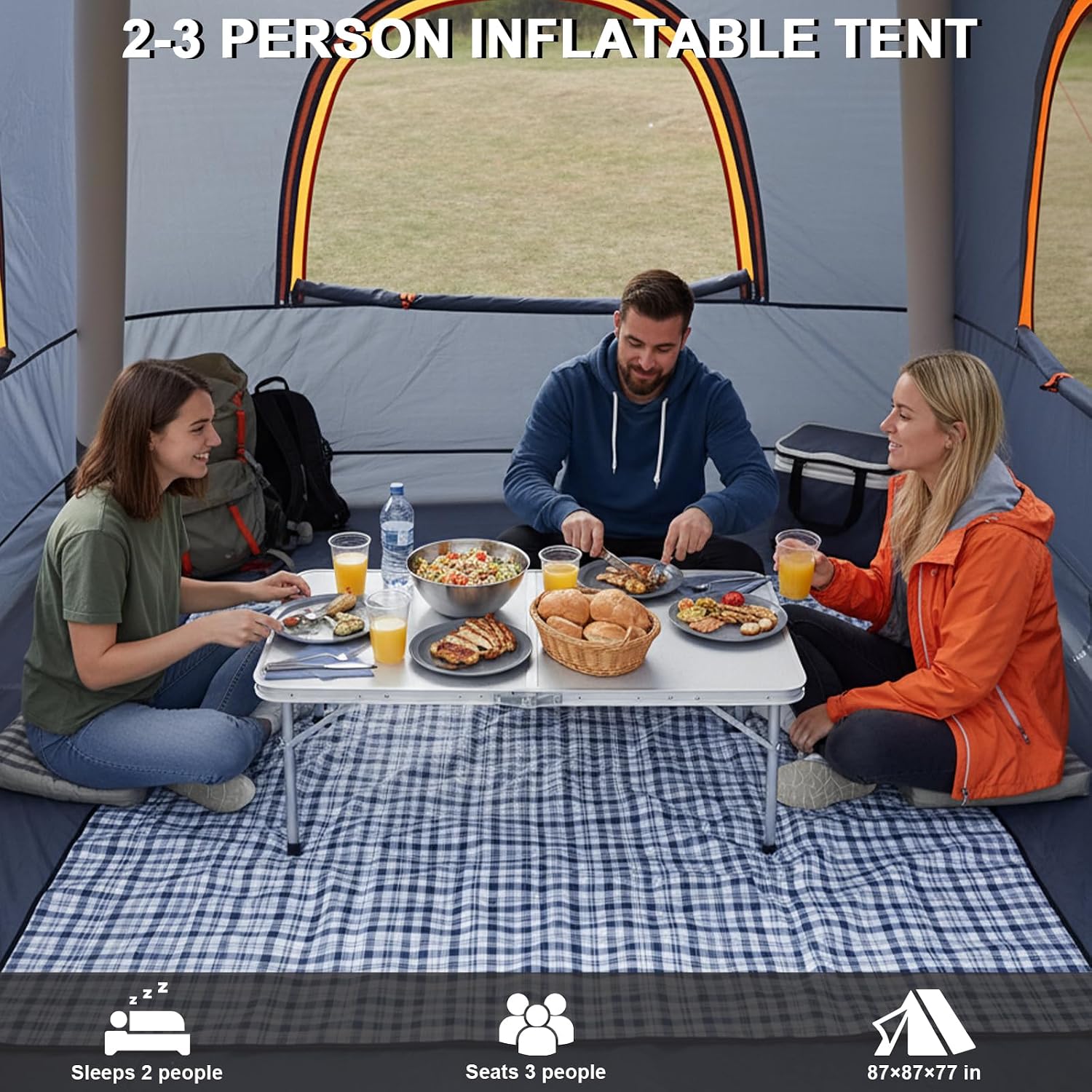 Detalle de Inflatable Camping Tent, 87 × 87 × 77 Inches