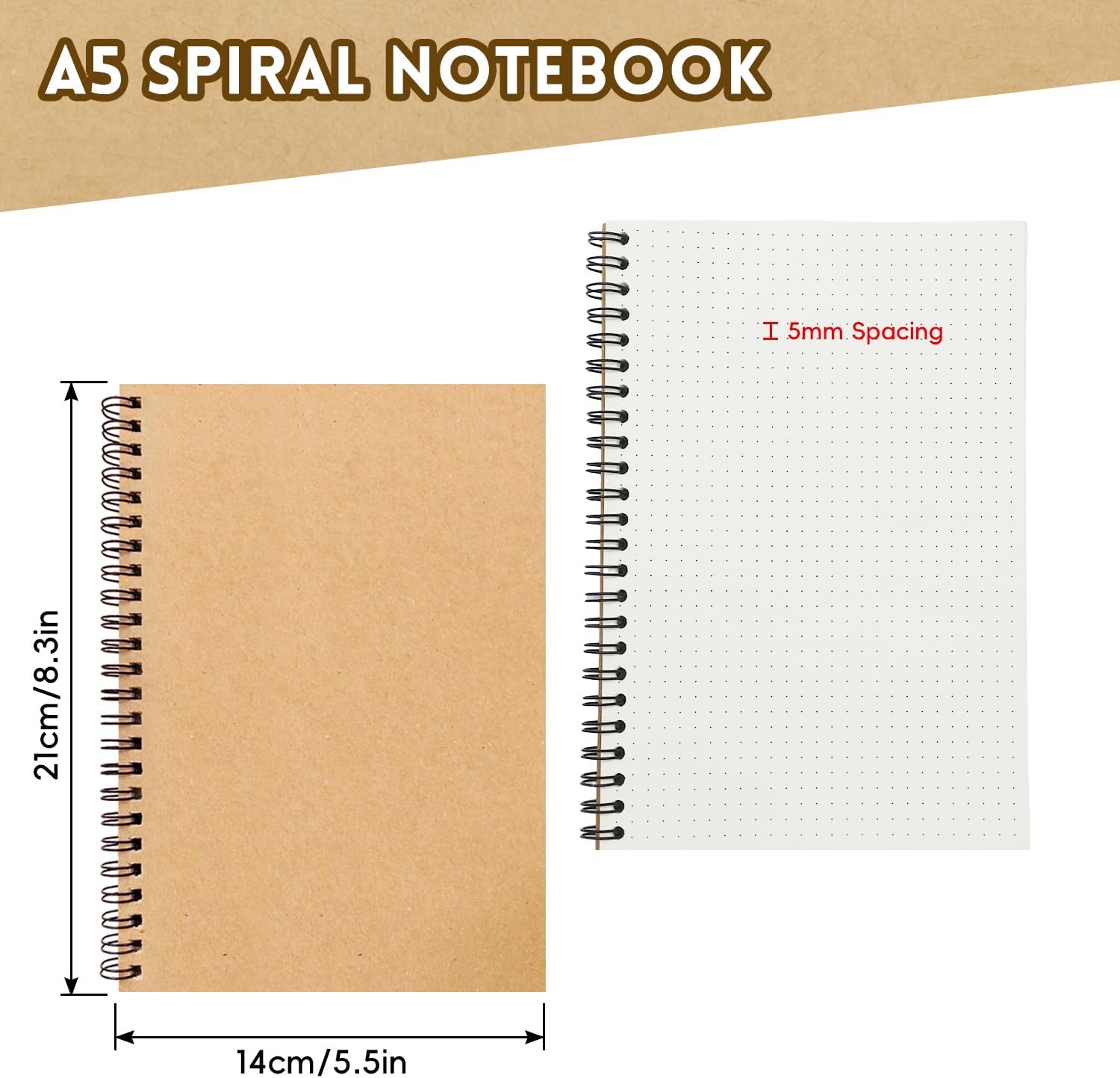 Detalle de ReePlan 12 Pack A5 Spiral Notebook with 120 Dotted Pages (21x14.5cm)