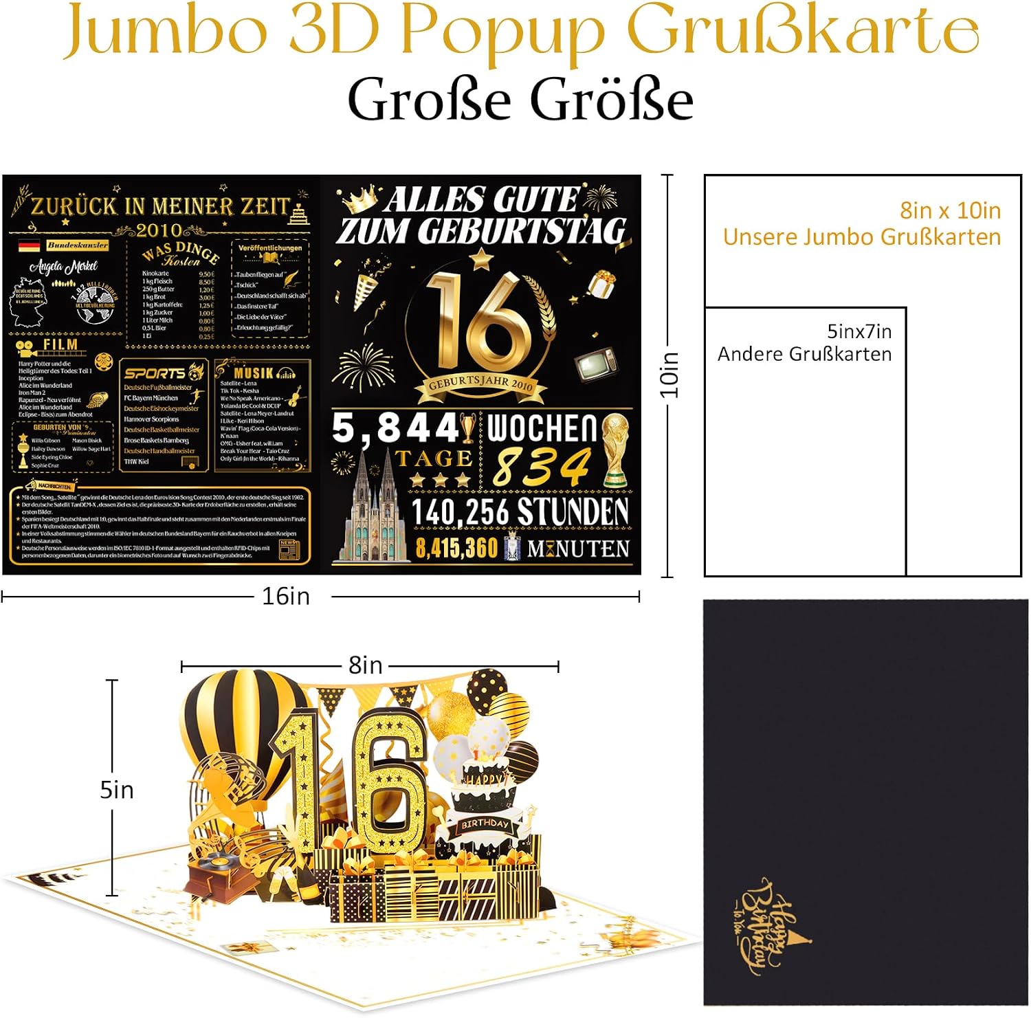 Detalle de OLOSONG Geburtstagskarte 16 Jahre 3D