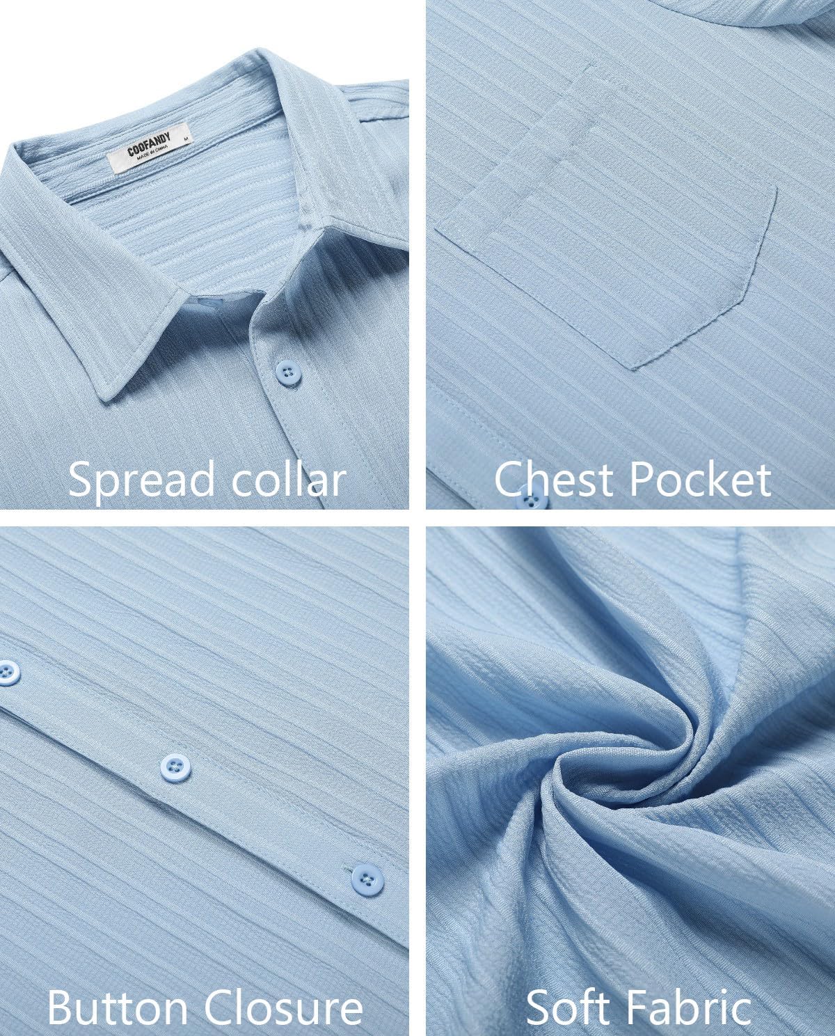 Detalle de COOFANDY Men's Casual Short Sleeve Button-Down Shirt with Textured Fabric and Chest Pocket