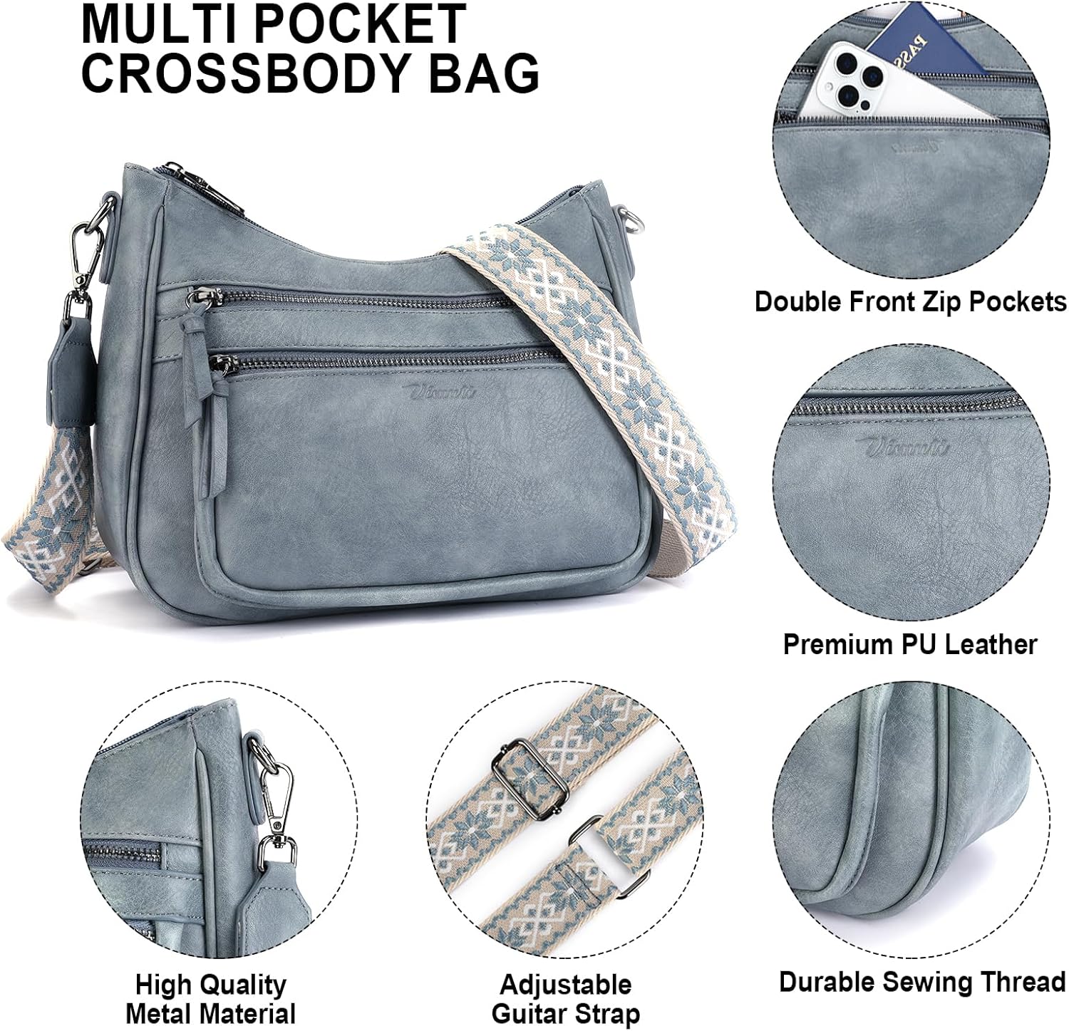 Thumbnail 5 de VIMUTI Cross Body Bag Women: Lightweight, Vegan PU Leather, Adjustable Wide Strap