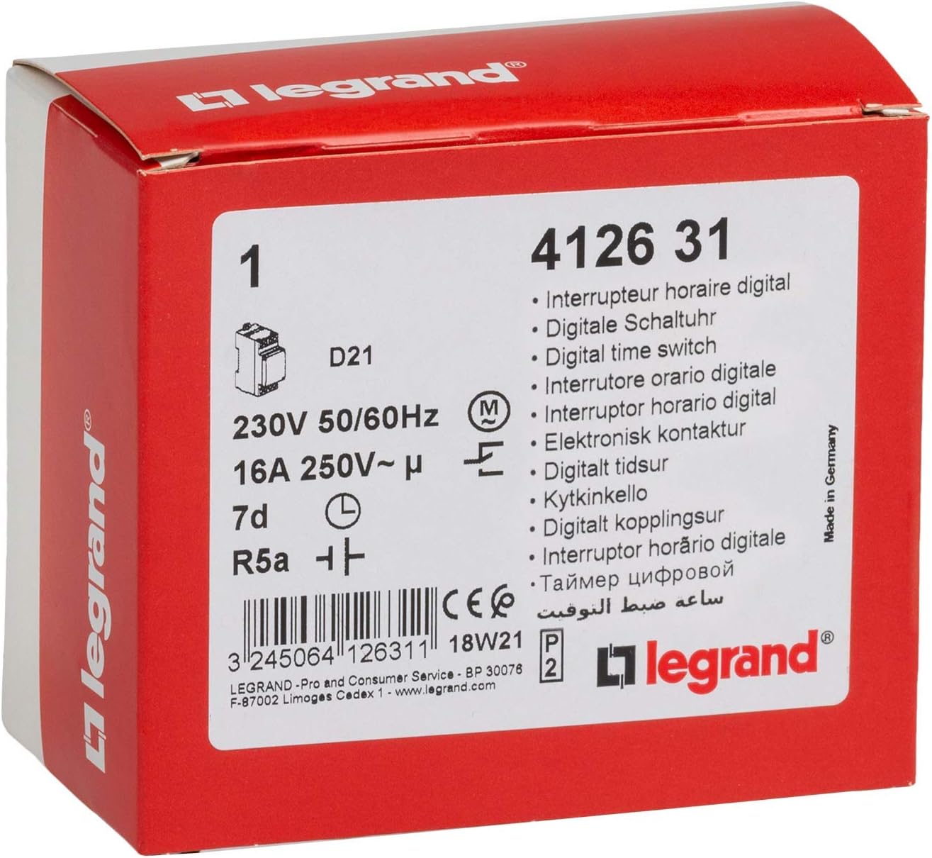 Thumbnail 2 de Legrand Minuterie hebdomadaire numérique 1 canal Alpharex D21 412631 (230 V) pour programmer l’éclairage