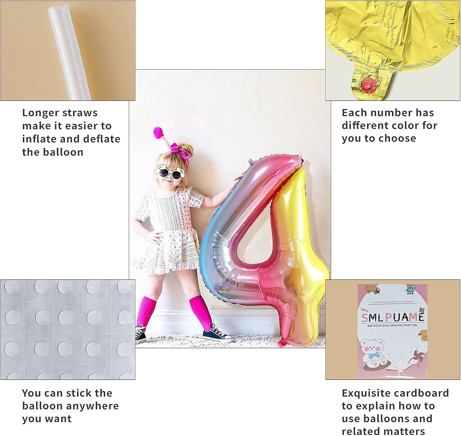 Thumbnail 4 de Smlpuame Folienballon 102 cm Zahlen 🎈