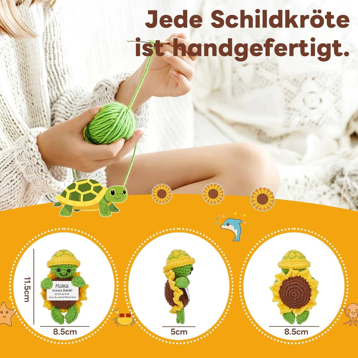 Thumbnail 1 de Tonsmile handgehäkelte Schildkröte mit Schlüsselanhänger „Mama Vielen Dank!“ – Geschenk für Mama