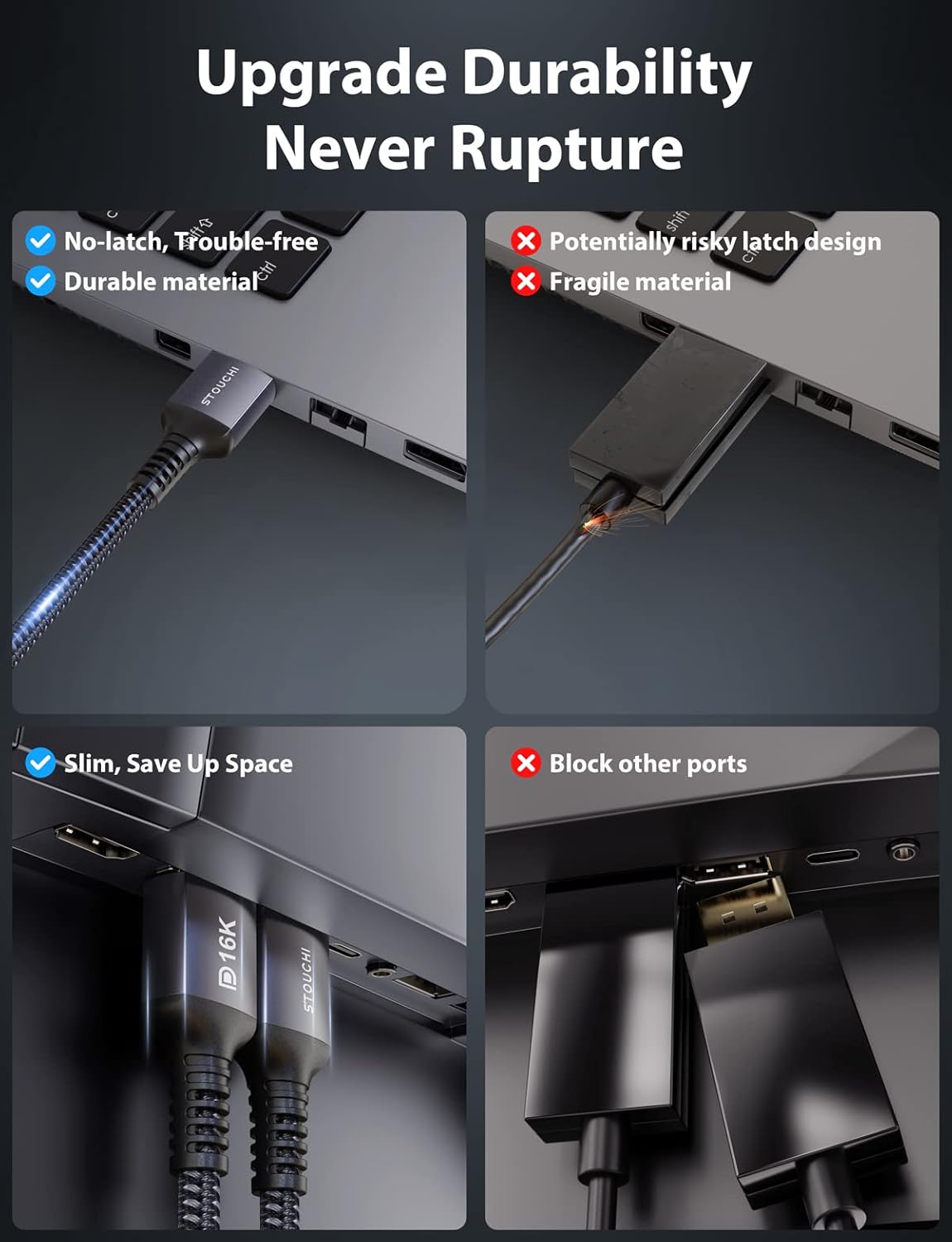 Thumbnail 4 de Stouchi DisplayPort 2.1 Cable (DP2.1) – 5m for gaming monitors, up to 16K@60Hz and 8K@120Hz