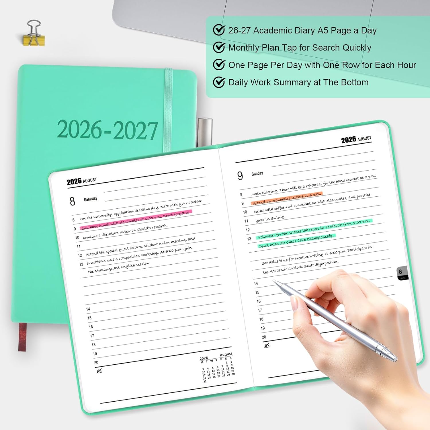 Thumbnail 2 de Academic Diary 2026-2027: Page A Day A5 Diary (Cyan) for School and Family