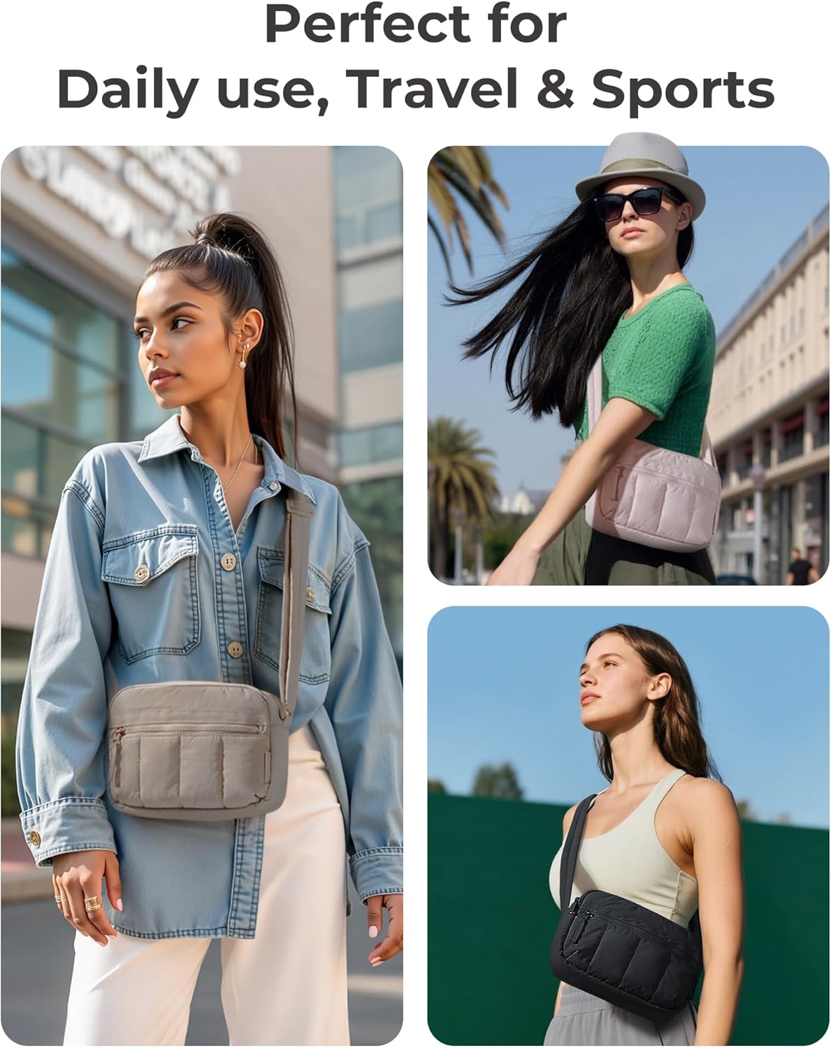 Detalle de bagsmart Umhängetasche Damen Crossbody Bag Klein – Leichte, wasserdichte Tasche mit RFID-Schutz (150 g, 22 x 7 x 15,5 cm)