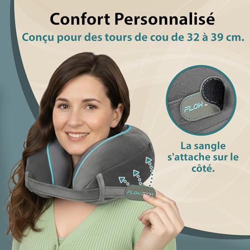 Detalle 2 de FLOWZOOM Dream, coussin de voyage en mousse à mémoire de forme, gris