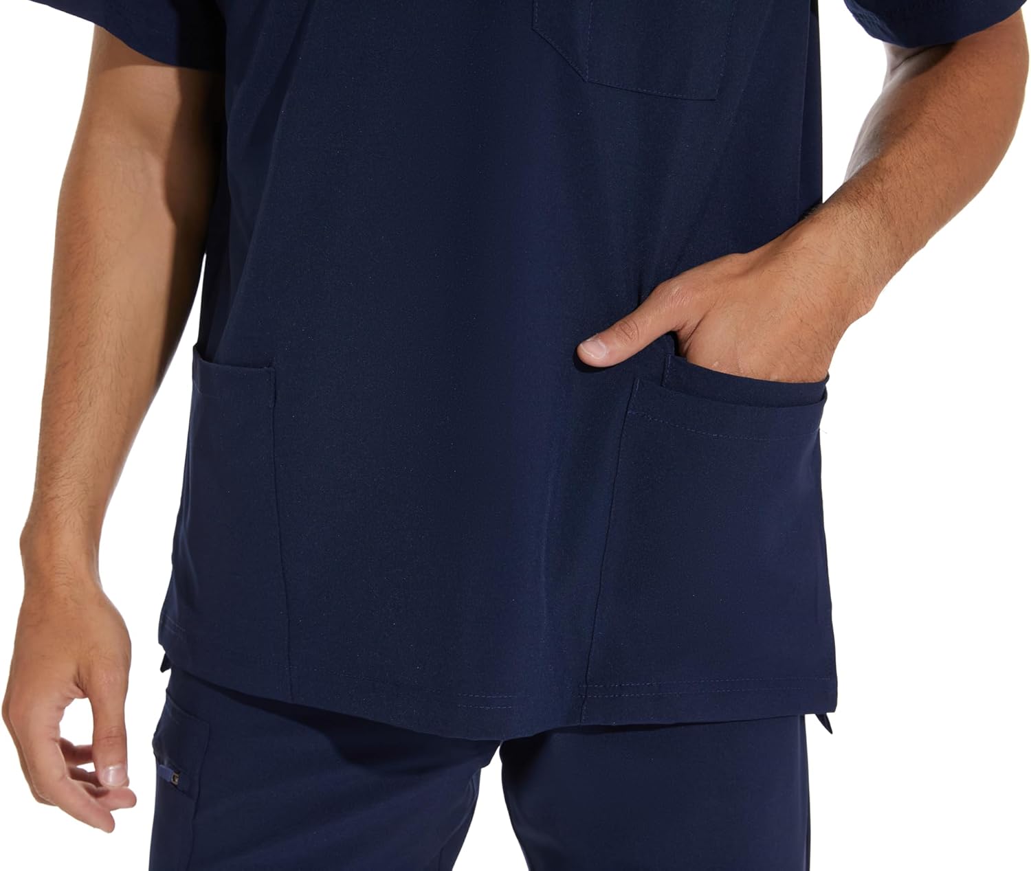 Detalle de COZYFIT Men Scrubs Set: Stretch V-Neck Top & Yoga Waistband Jogger Pants with 8 Pockets