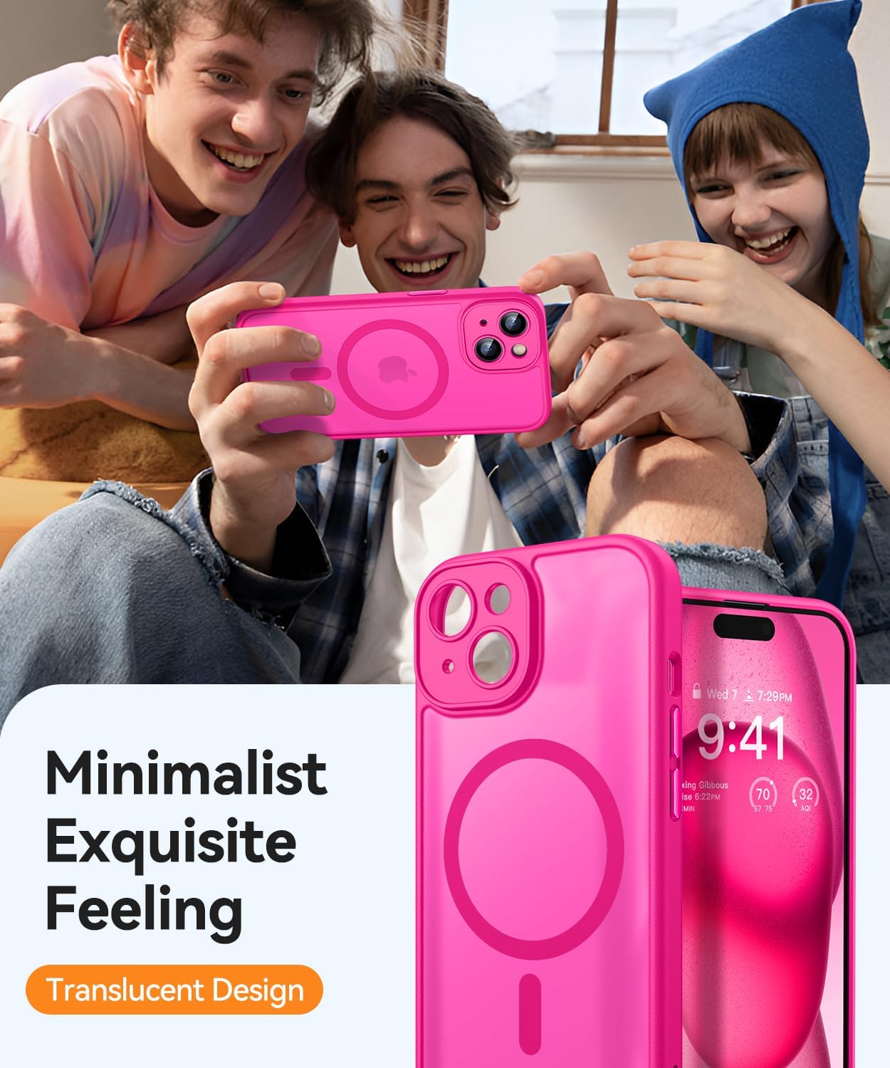 Thumbnail 6 de Coque magnétique CANSHN pour iPhone 15 6,1 pouces compatible MagSafe (rose vif) – protection caméra et finition mate