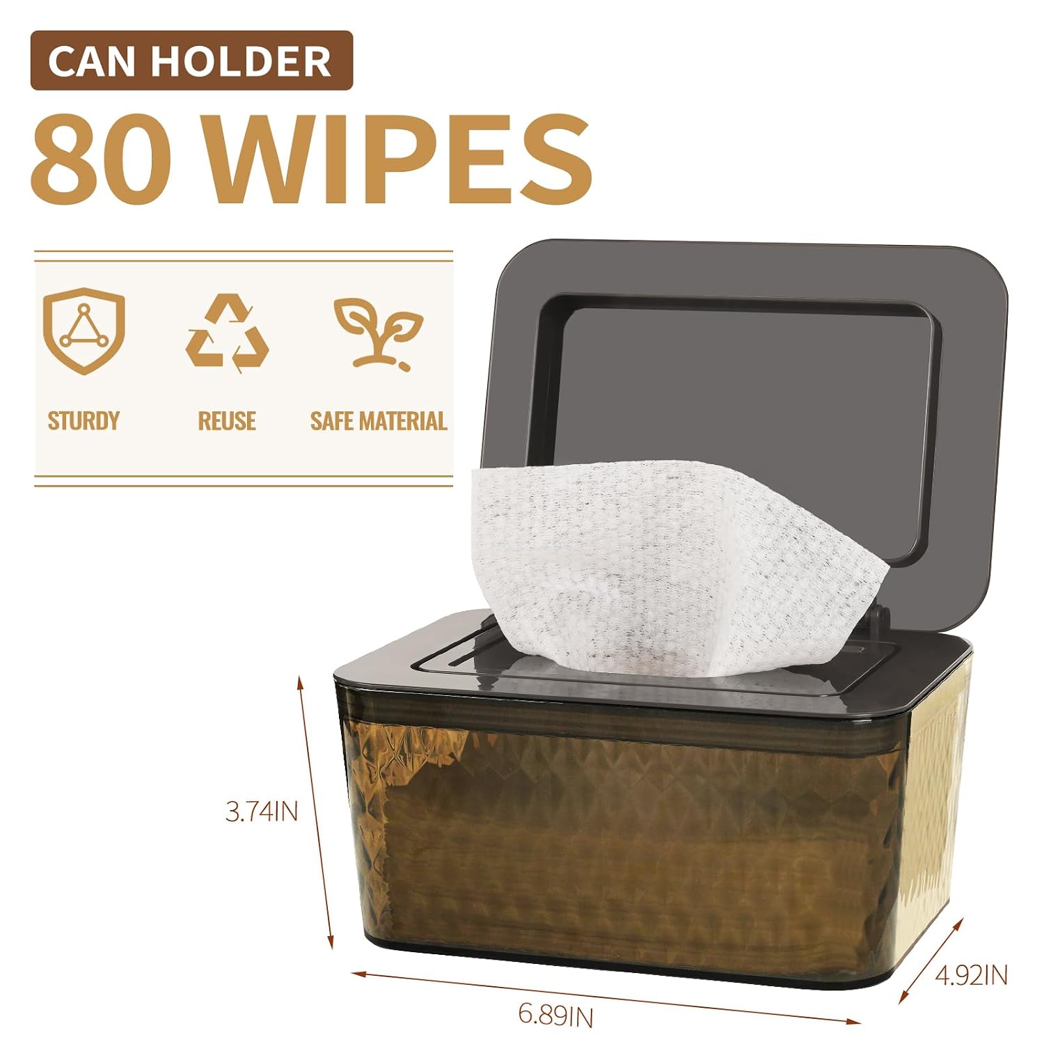 Detalle de Whiidoom Wipes Dispenser, Brown One-Handed Holder with Sealed Lid