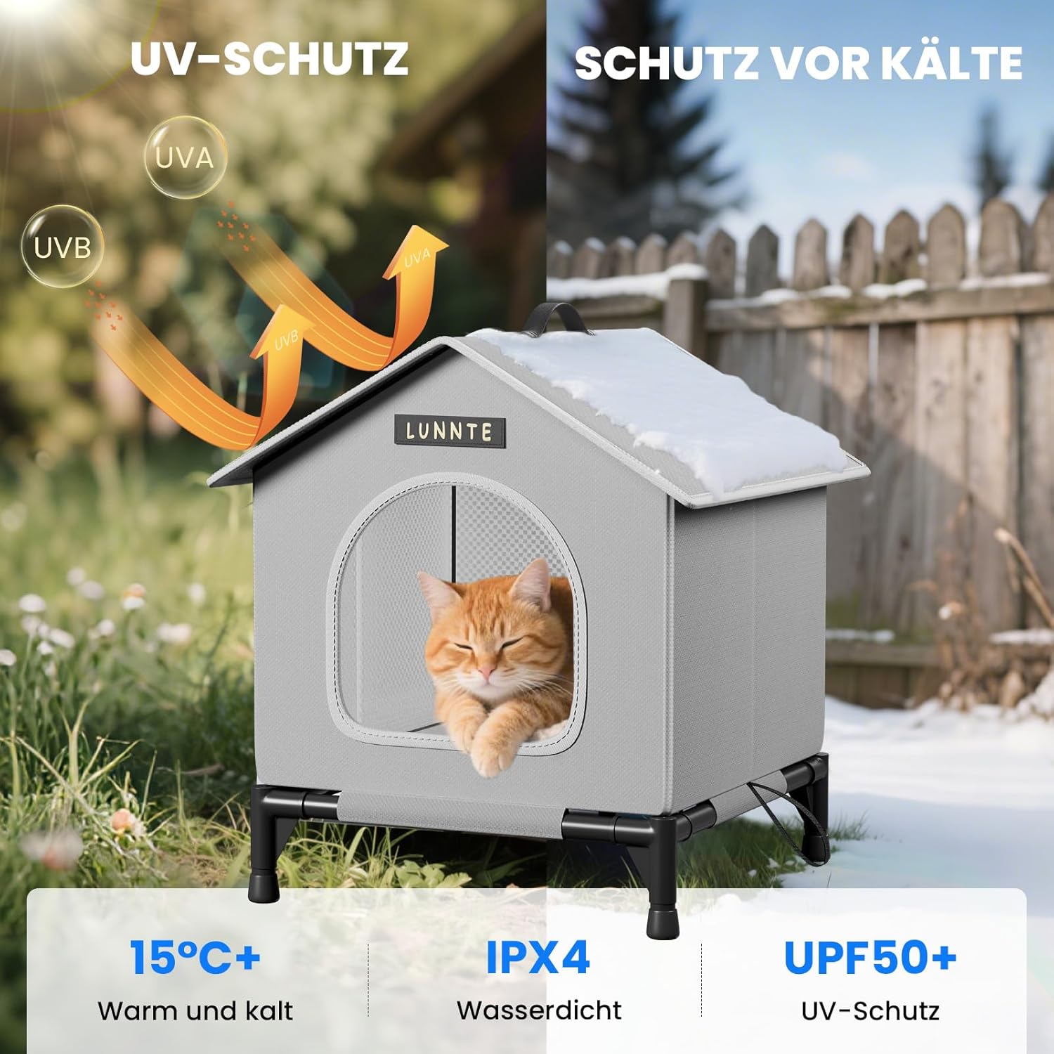 Thumbnail 1 de Wasserdichtes Outdoor Katzenhaus mit Türvorhang – 4-Jahreszeiten Modell (34x40x47 cm, Grau) von „Wasserdichtes Outdoor Katzenhaus“