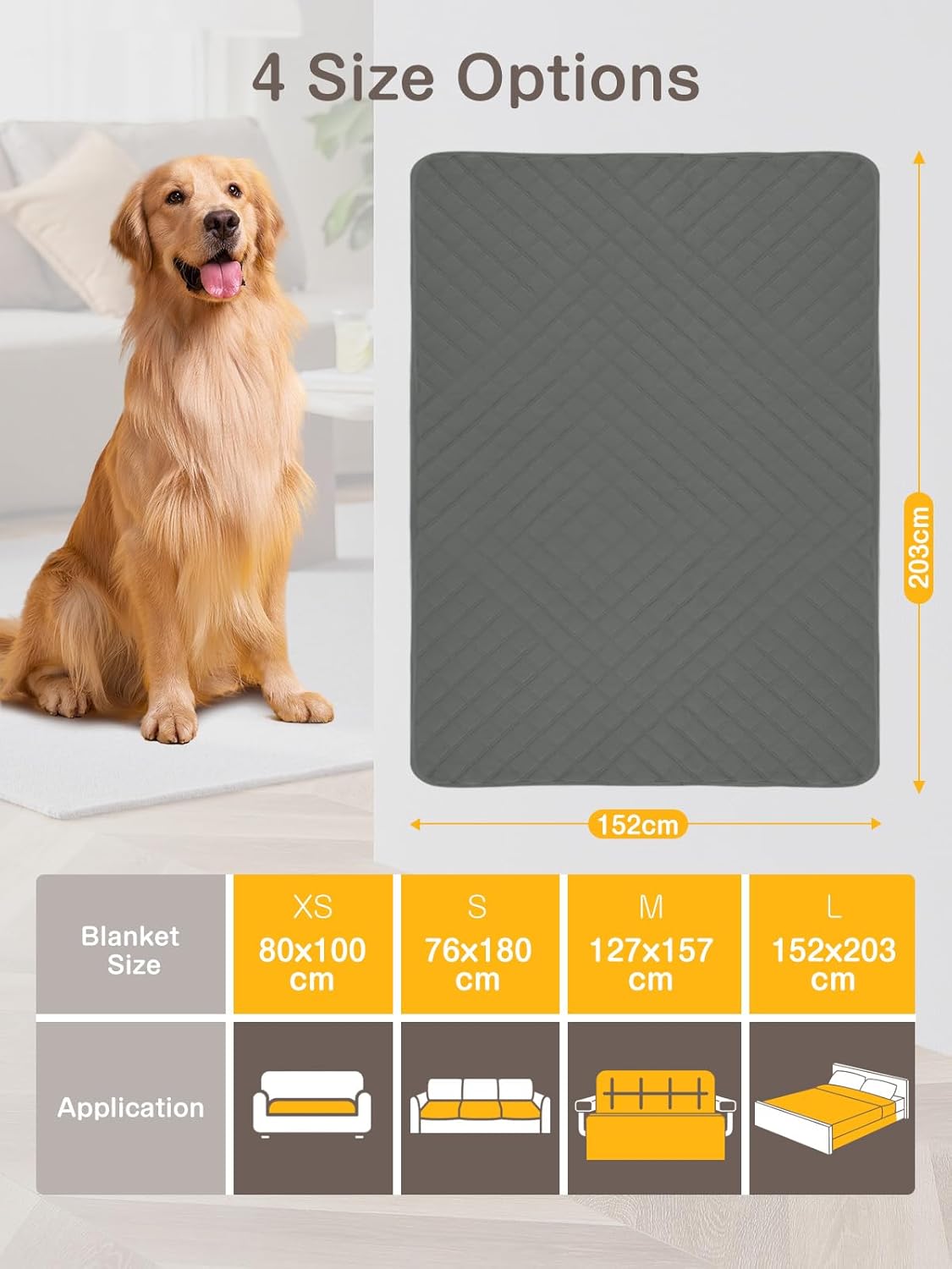 Detalle de HezzLuv Waterproof Dog Blanket: Soft, Anti-Slip Bed Cover and Furniture Protector (152x203cm)