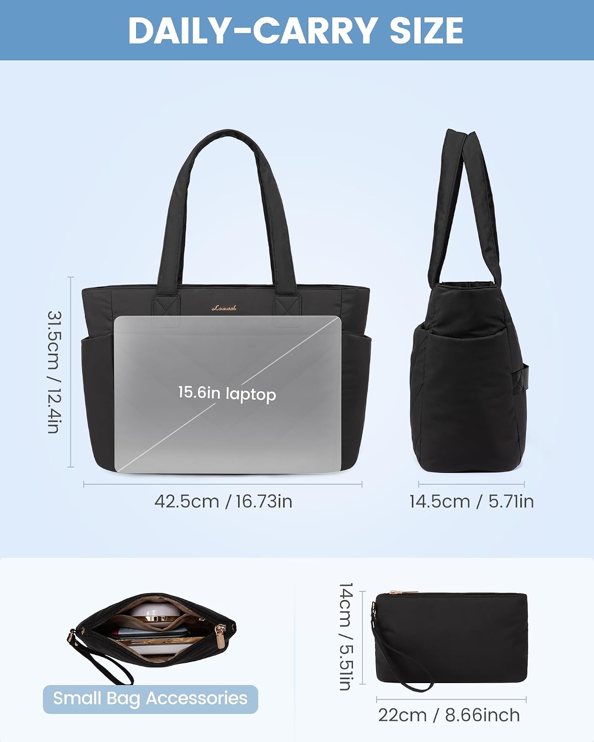 Detalle de LOVEVOOK women’s lightweight puffer tote bag with zip and padded laptop compartment