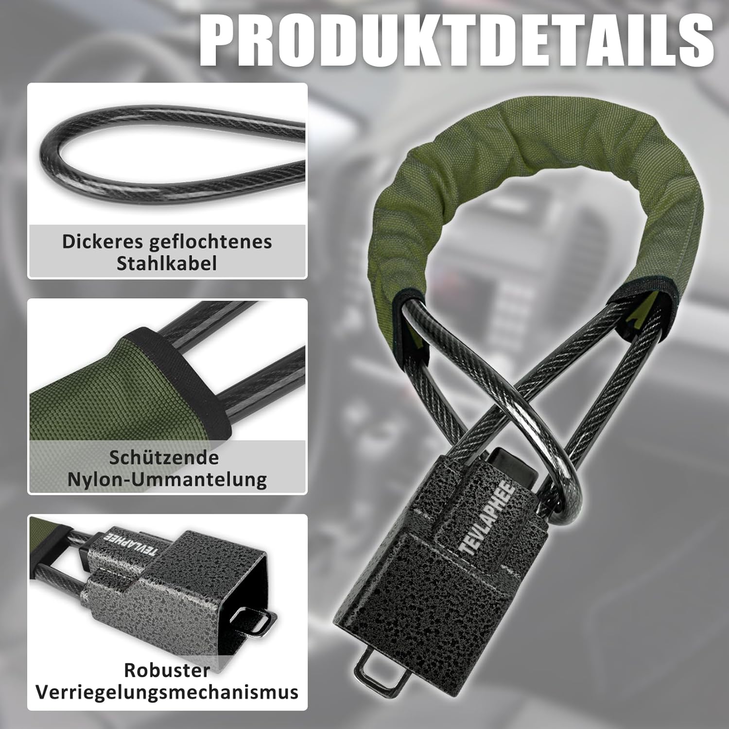 Detalle 2 de Lenkradschloss Tevlaphee mit 3 Schlüsseln