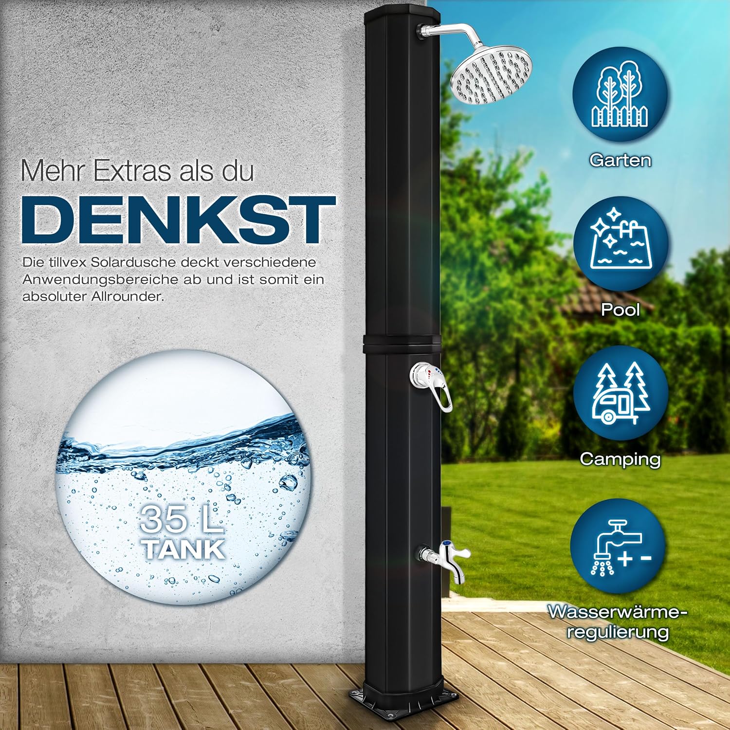 Detalle 2 de tillvex Solardusche 35 L inklusive Schutzhaube