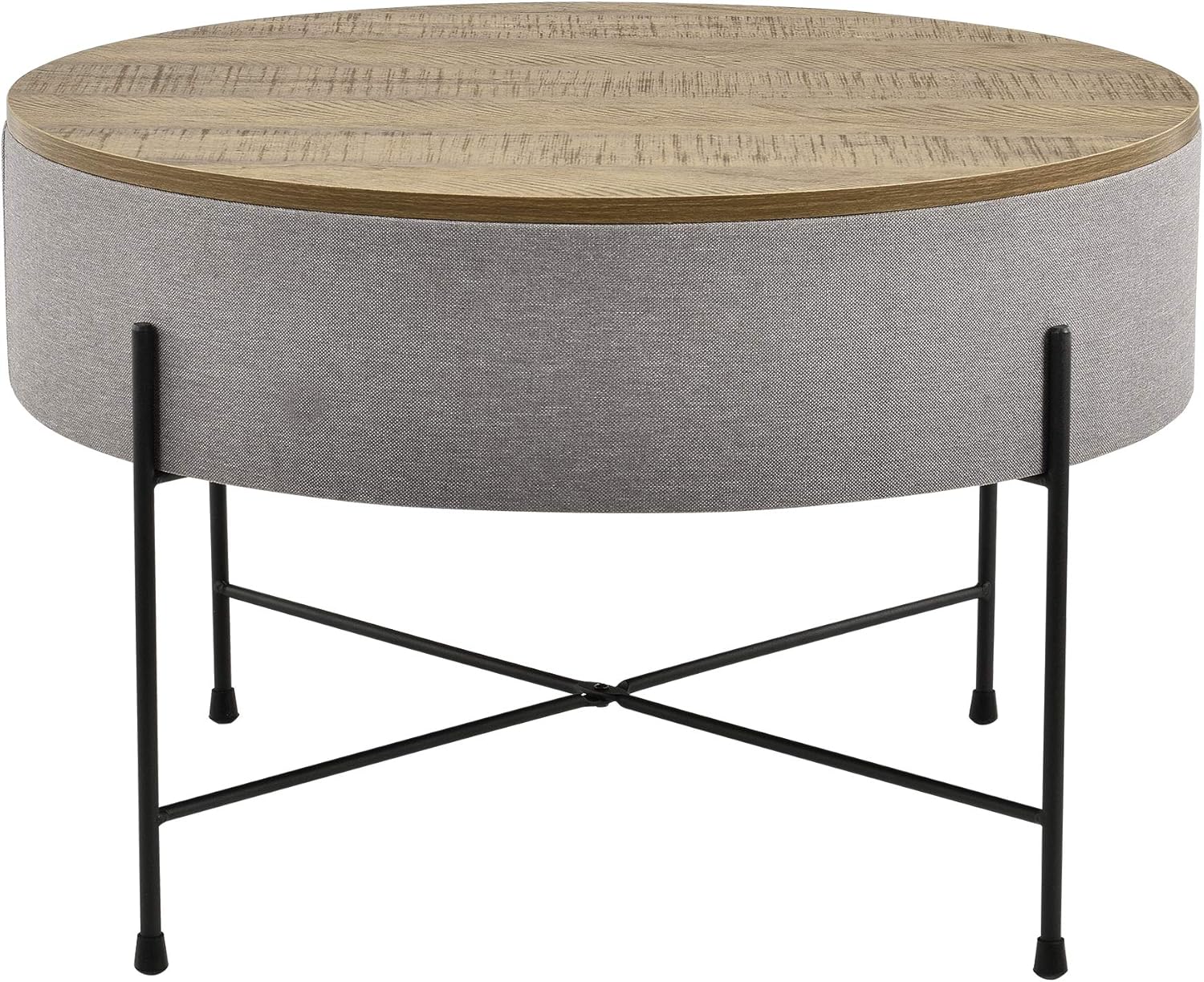 Detalle de Tavolino Contenitore con Piano Rotondo Rimovibile in Noce/Grigio – design moderno con scomparto