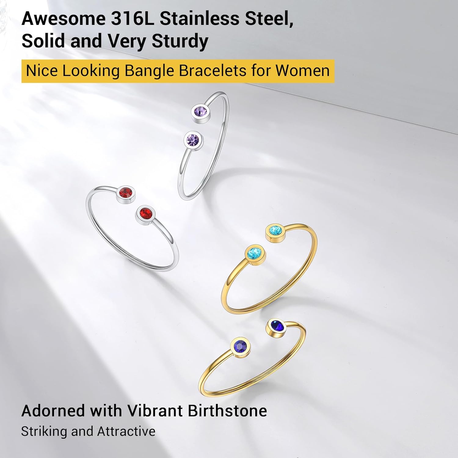 Thumbnail 5 de PROSTEEL bracciale donna aperto regolabile con pietra di nascita (12 mesi) in acciaio inox placcato oro 18K