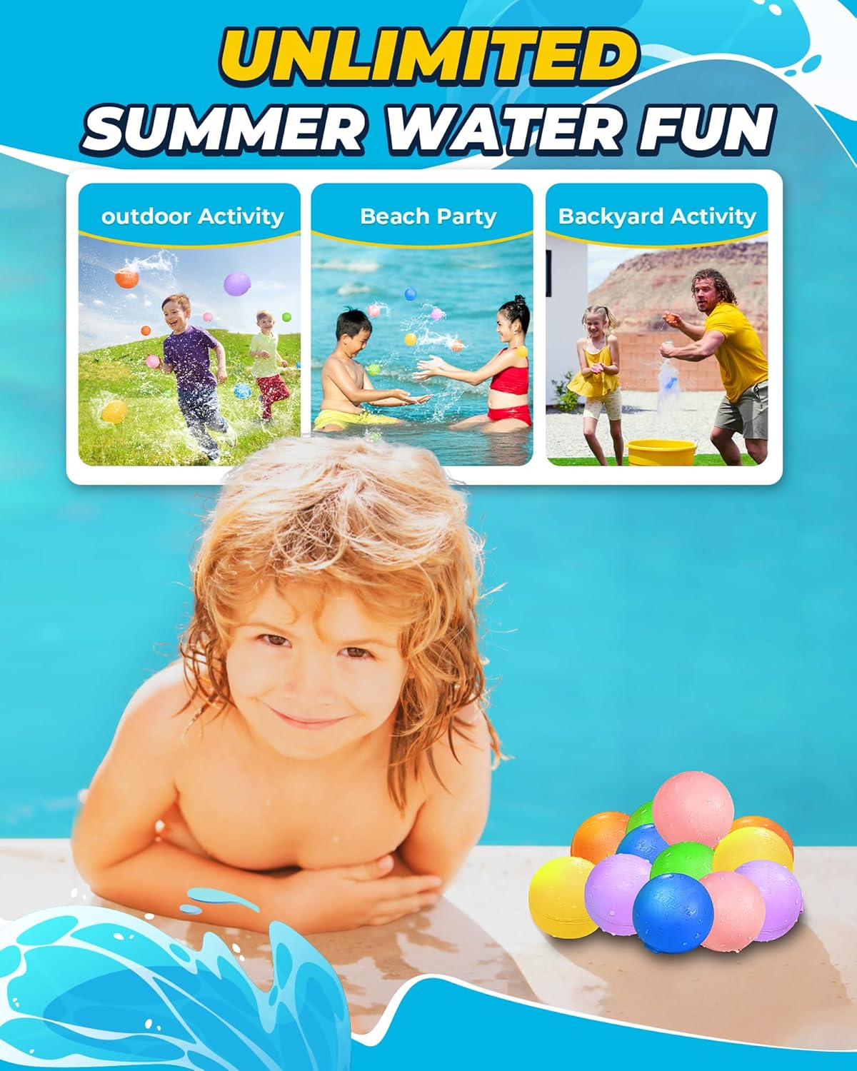 Thumbnail 5 de Reusable Water Balloons (20PCS) Quick Fill Self-Sealing Water Splash Bombs for Summer Pool & Beach Play
