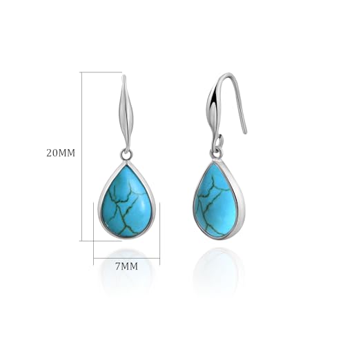 Detalle de Weviway Silver Turquoise Teardrop Earrings — Vintage Boho, Hypoallergenic, Lightweight