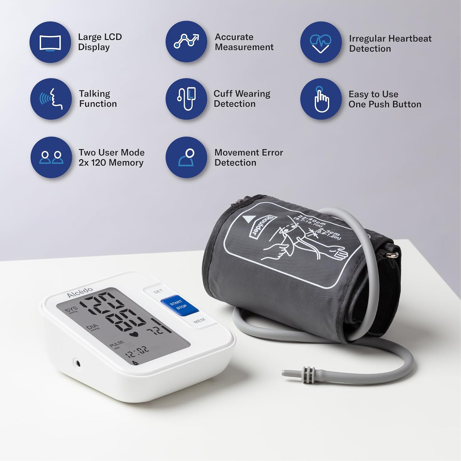 Detalle de Alcedo Upper-Arm Blood Pressure Monitor, 8.7–16.5-Inch Cuff