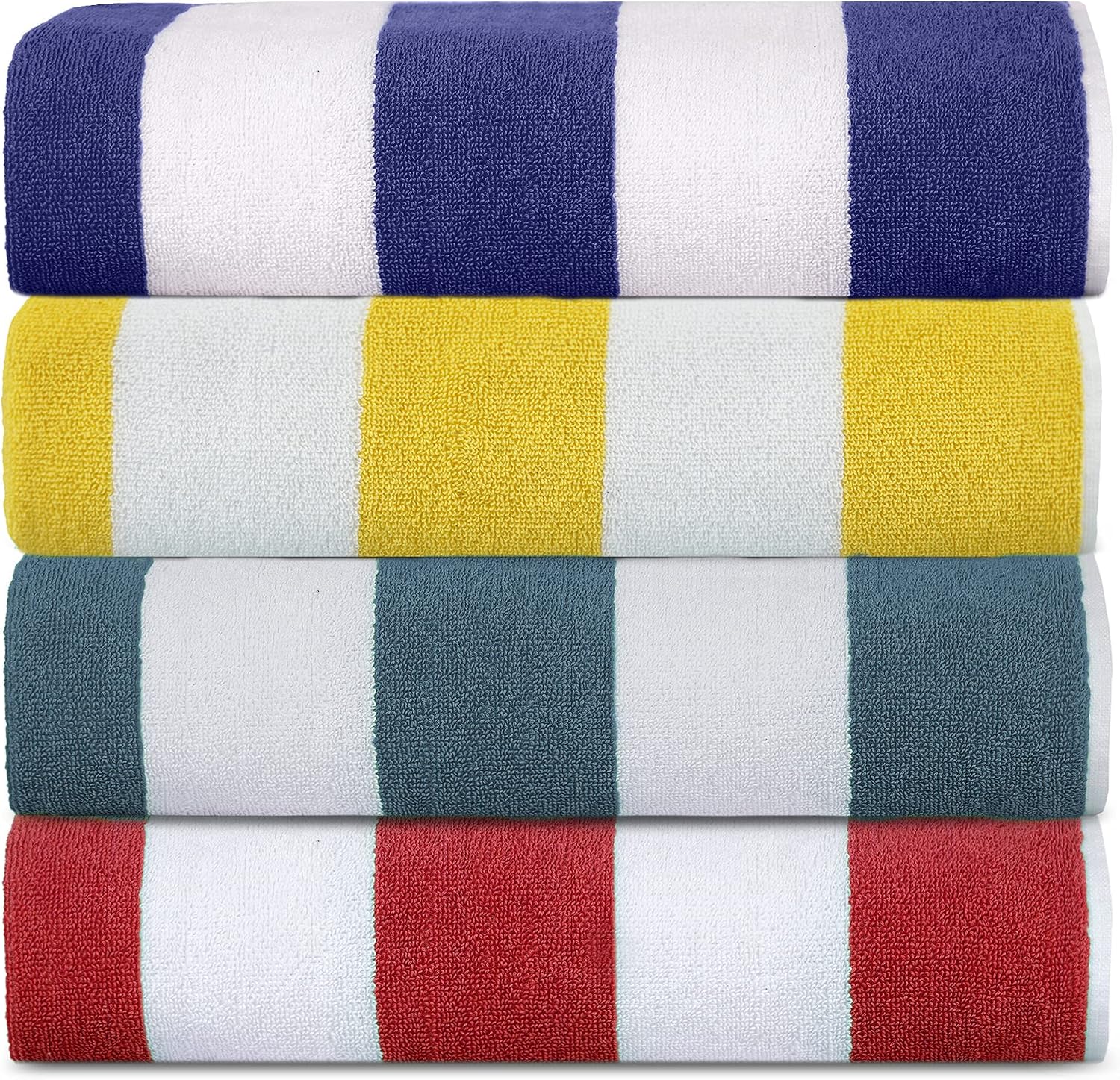Detalle de SweetNeedle Beach Towels for Adults – Pack of 4 White Cabana Striped Classic, 76 x 152 cm