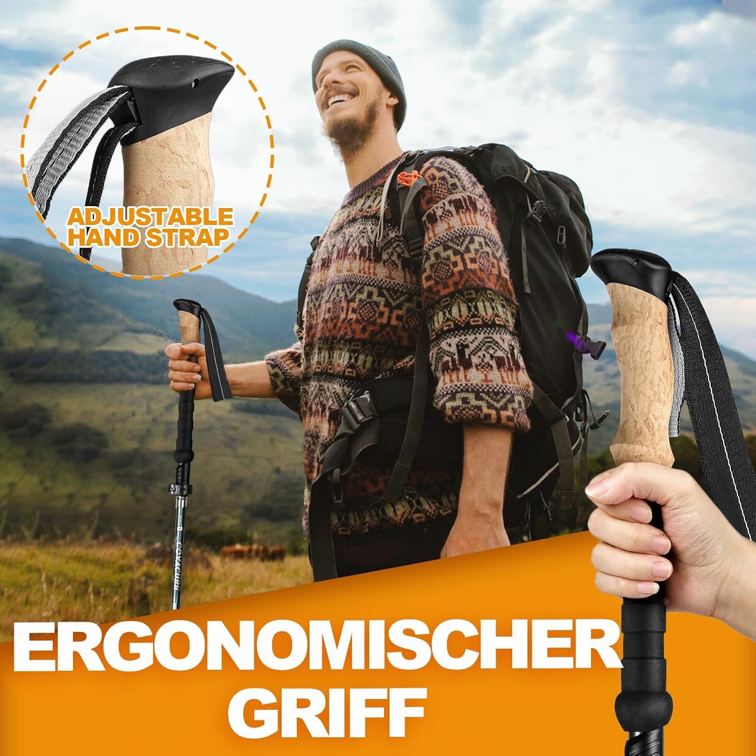 Detalle de COVACURE Wanderstöcke Nordic Walking Stöcke 110–130 cm faltbar & verstellbar (2026Upgrade-Modell)