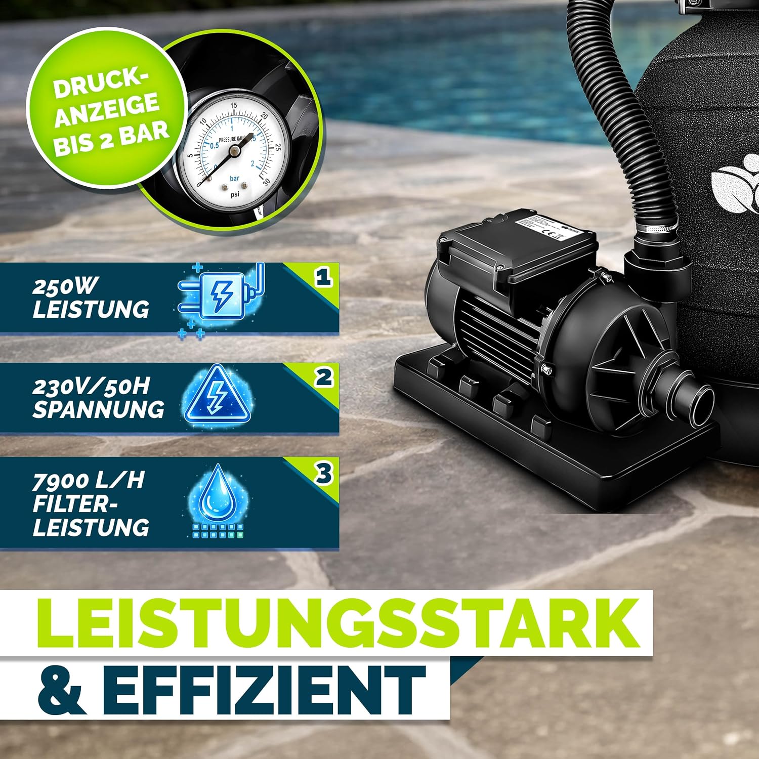 Detalle de tillvex TVSFT7900 zandfiltersysteem 7.900 l/u met 7-wegklep en filterballen
