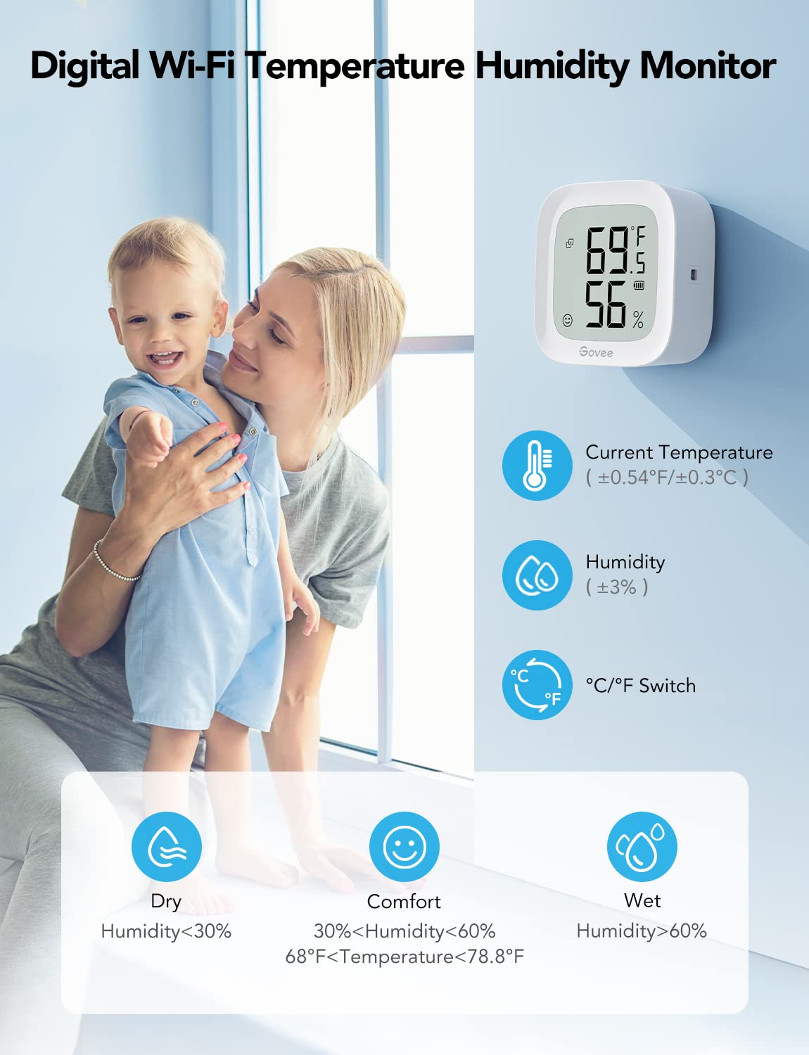 Detalle de Govee H5103 WiFi Thermometer Hygrometer with E-Ink Display and App Alerts