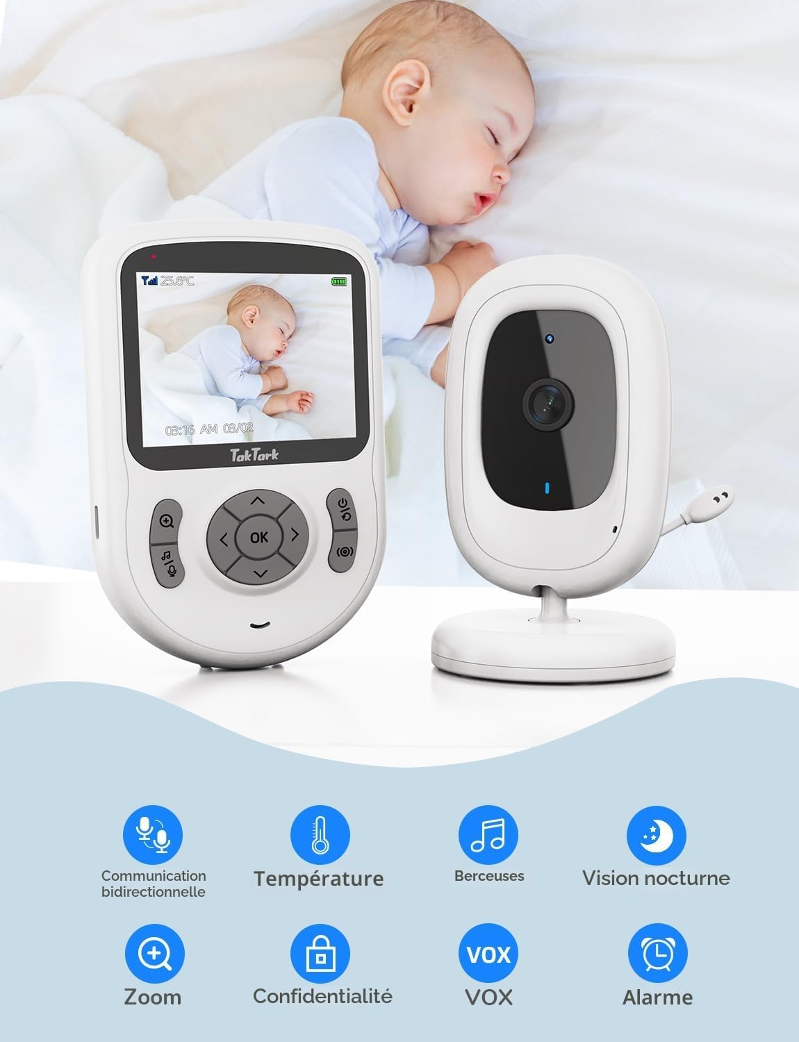 Detalle 2 de TakTark babyphone vidéo 720p 2,8 pouces