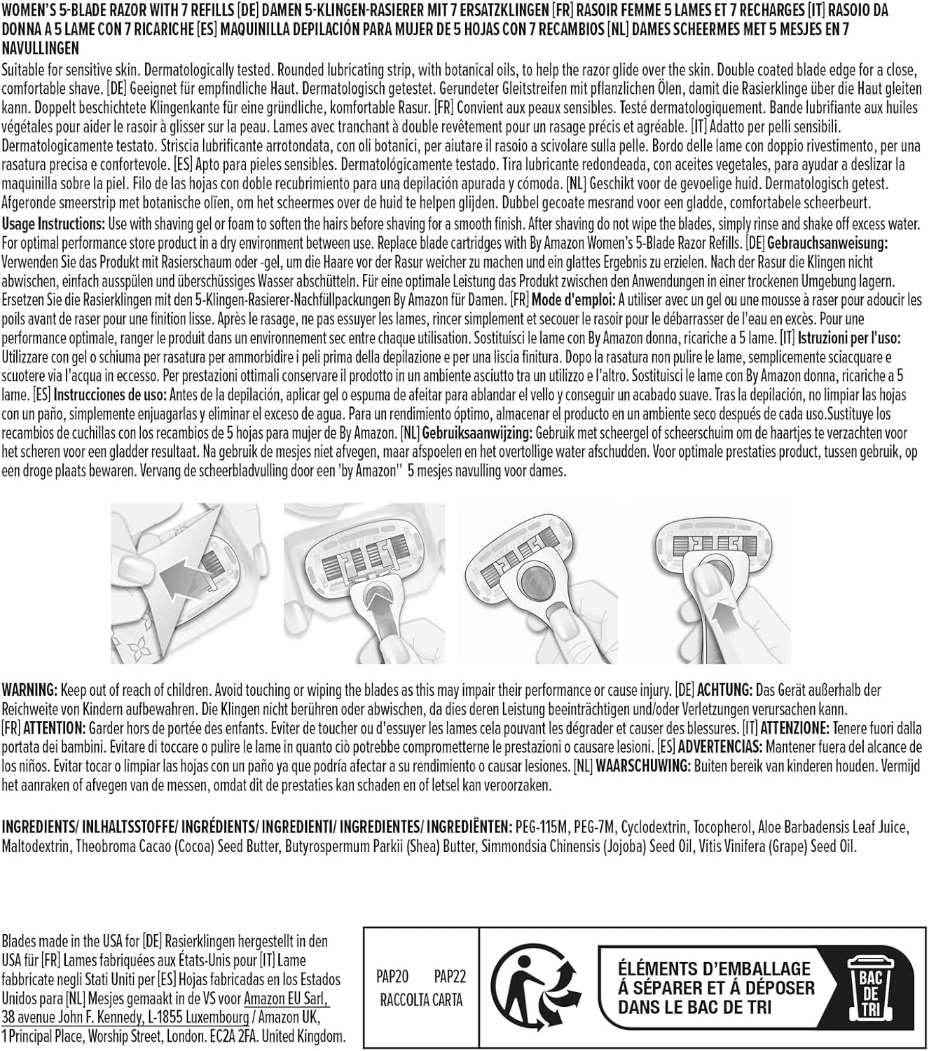 Detalle de Rasoio da donna a 5 lame + 7 ricariche by Amazon: efficienza e comodità per una rasatura accurata