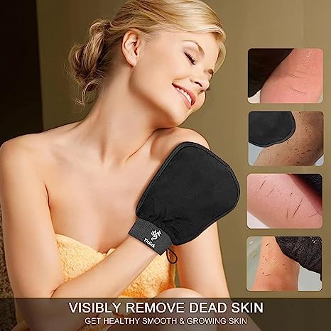 Detalle de Yiclick Koreanische Peeling-Handschuhe, Peelinghandschuh für Bad – 2er Set aus Visko-Pflanzenfaser, Black