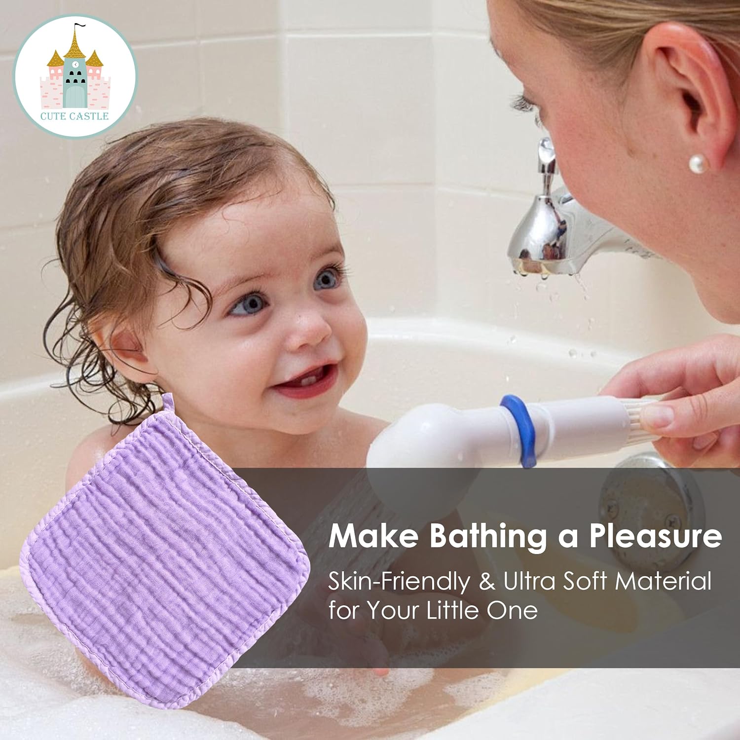 Detalle 2 de Cute Castle Muslin Baby Washcloths, 12-Pack
