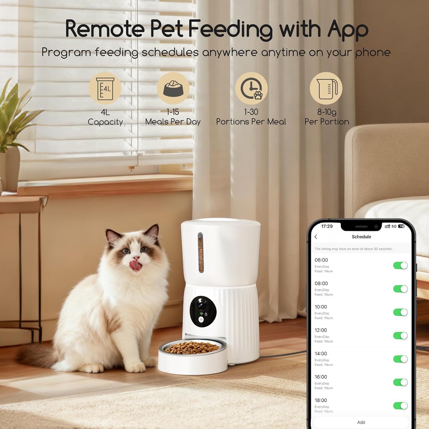 Detalle de Faroro Futterautomat Katze mit WiFi – 4L Futterspender mit 1080P HD Video und Zwei-Wege-Audio