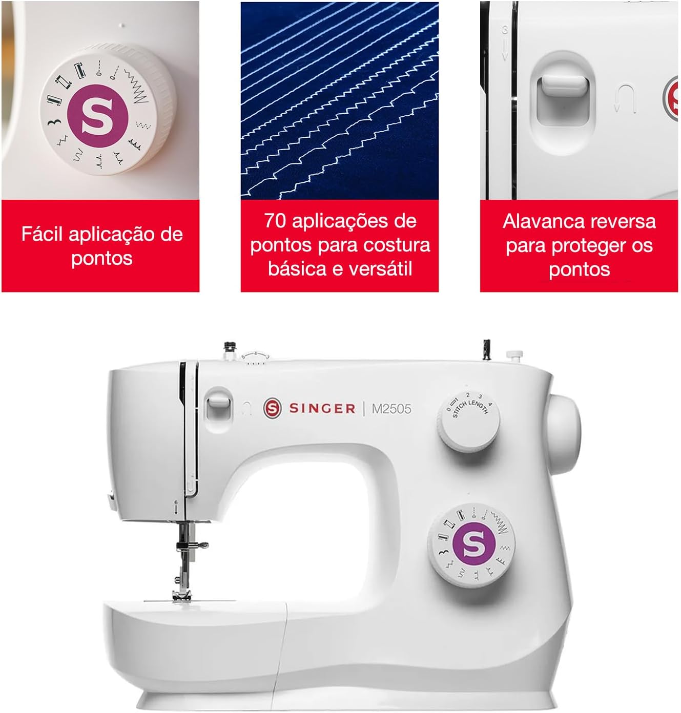Detalle de SINGER M2505 Sewing Machine, Black/White, Plastic, 5.5 kg