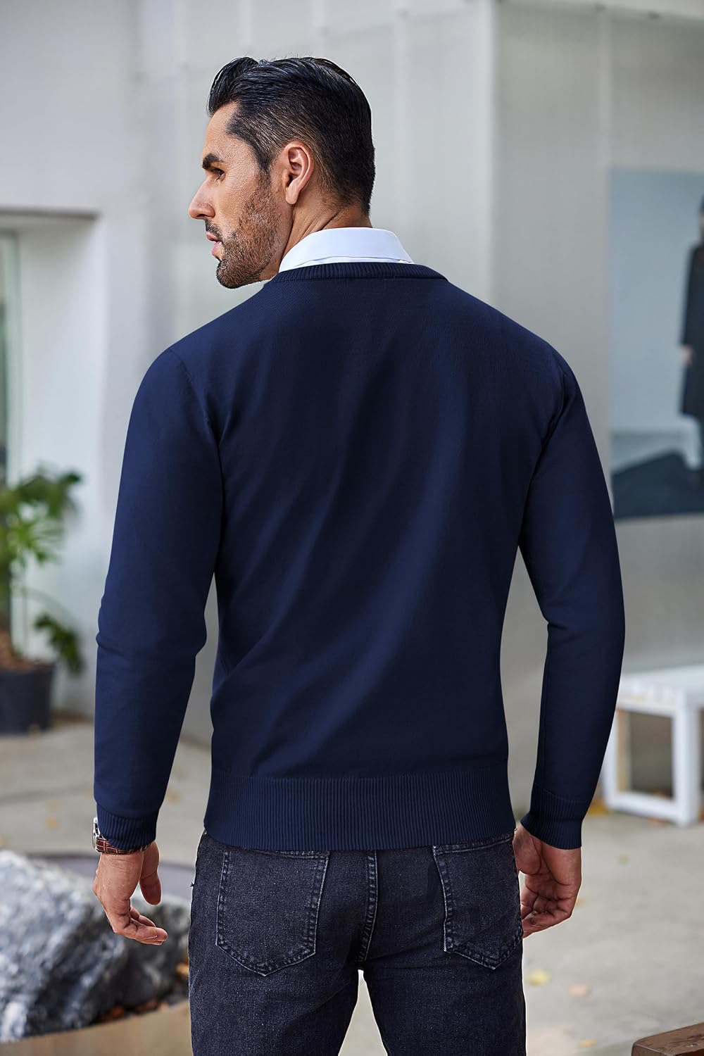 Detalle de COOFANDY Men's Slim-Fit Crew-Neck Knit Sweater, Lightweight Pullover