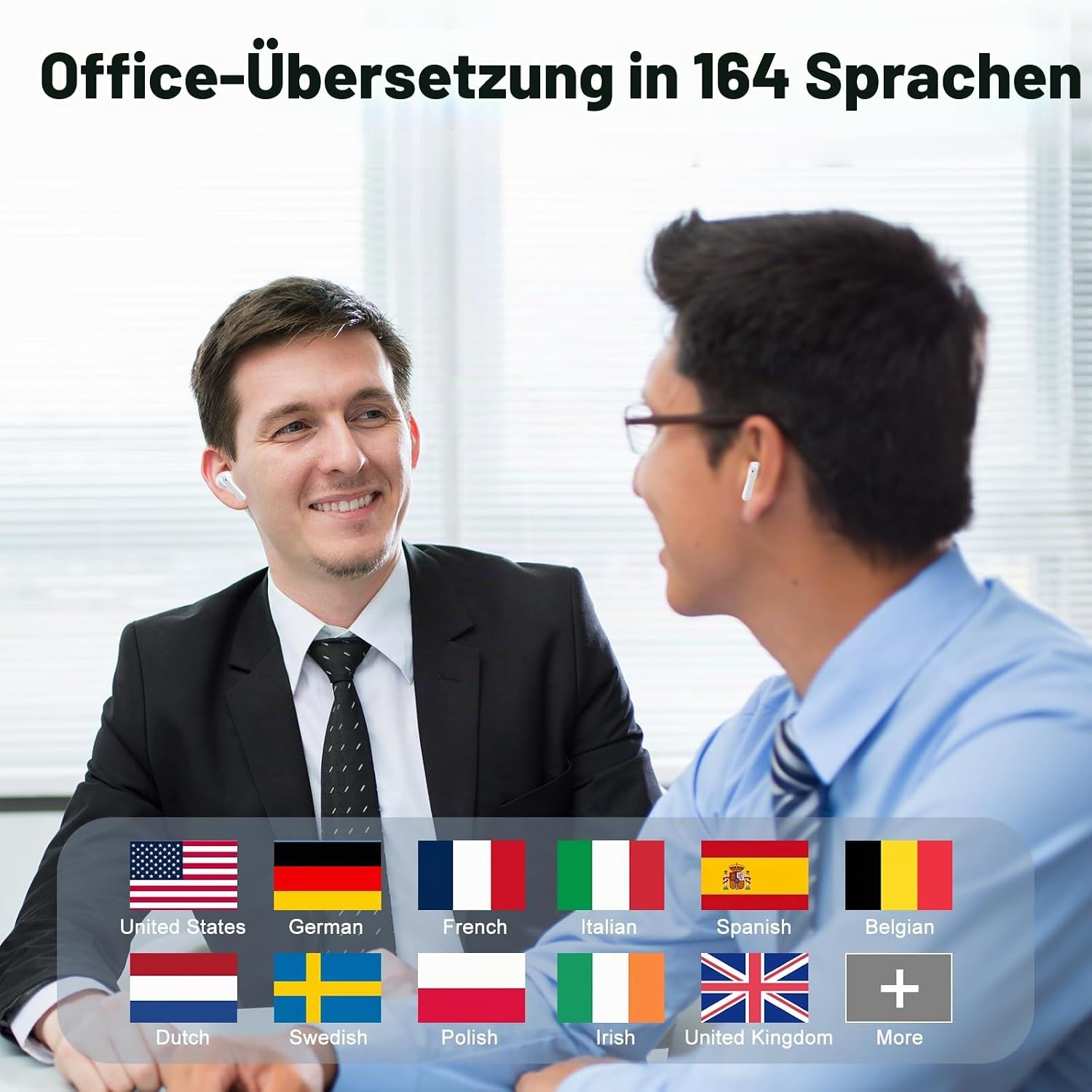 Detalle de KI Kopfhörer Übersetzer – 164 Sprachen, 42 Stunden Laufzeit, 3-in-1 Komfort für Business und Reisen