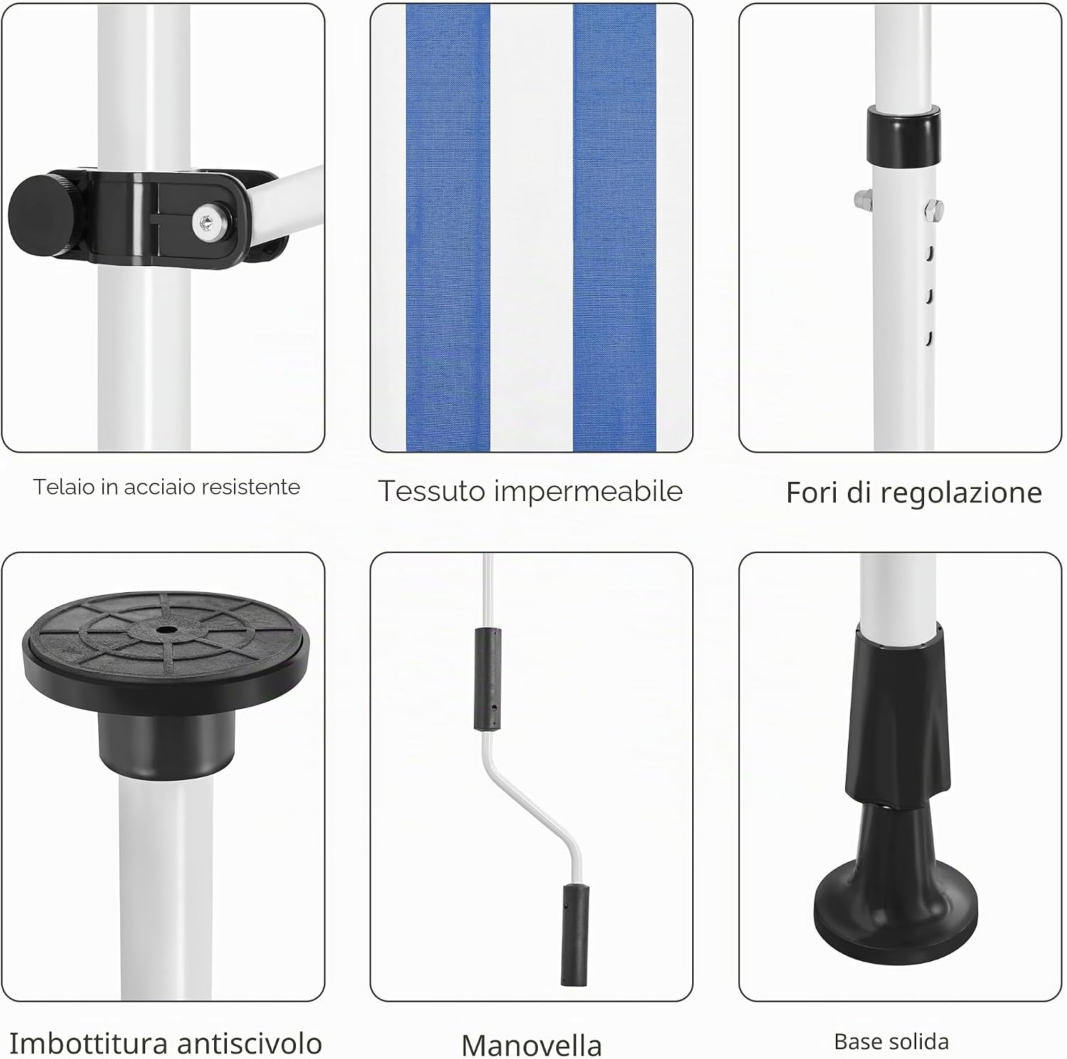 Detalle 2 de Yaheetech Tenda da Sole per Balcone Esterno Veranda 250 × 120 cm – Telescopica, Ø Regolabile, Blu e Bianco