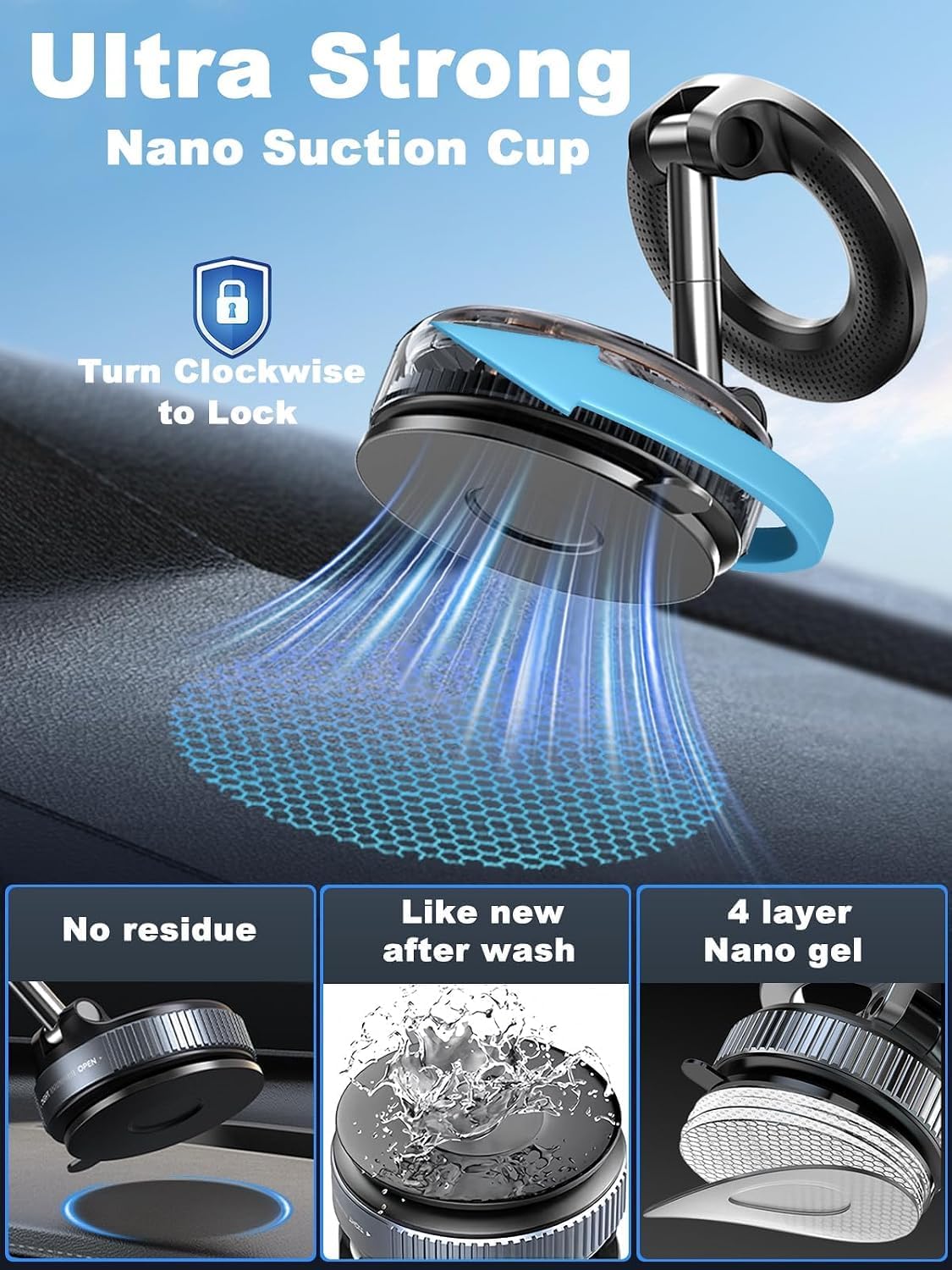 Detalle 2 de snanlen Upgraded 360° Nano Gel Magnetic Car Phone Holder