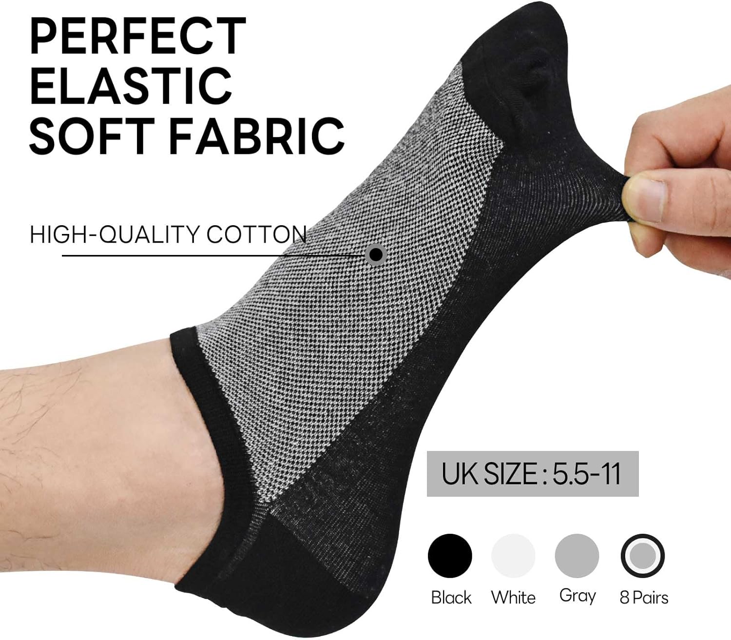 Thumbnail 1 de ARERWA No Show Socks Mens – 8 Pairs Non-Slip Invisiable Low Cut Cotton Trainer Socks