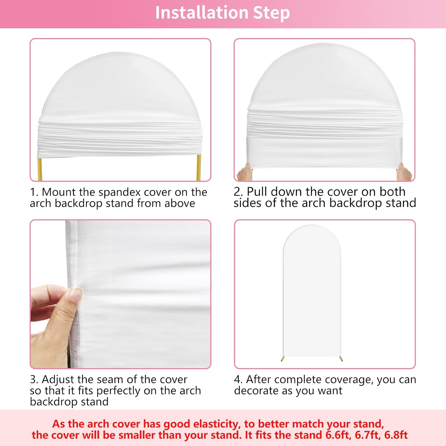 Detalle 2 de JEBUTU 2m x 1m White Wedding Arch Cover Backdrop (elastic spandex fitted cover)